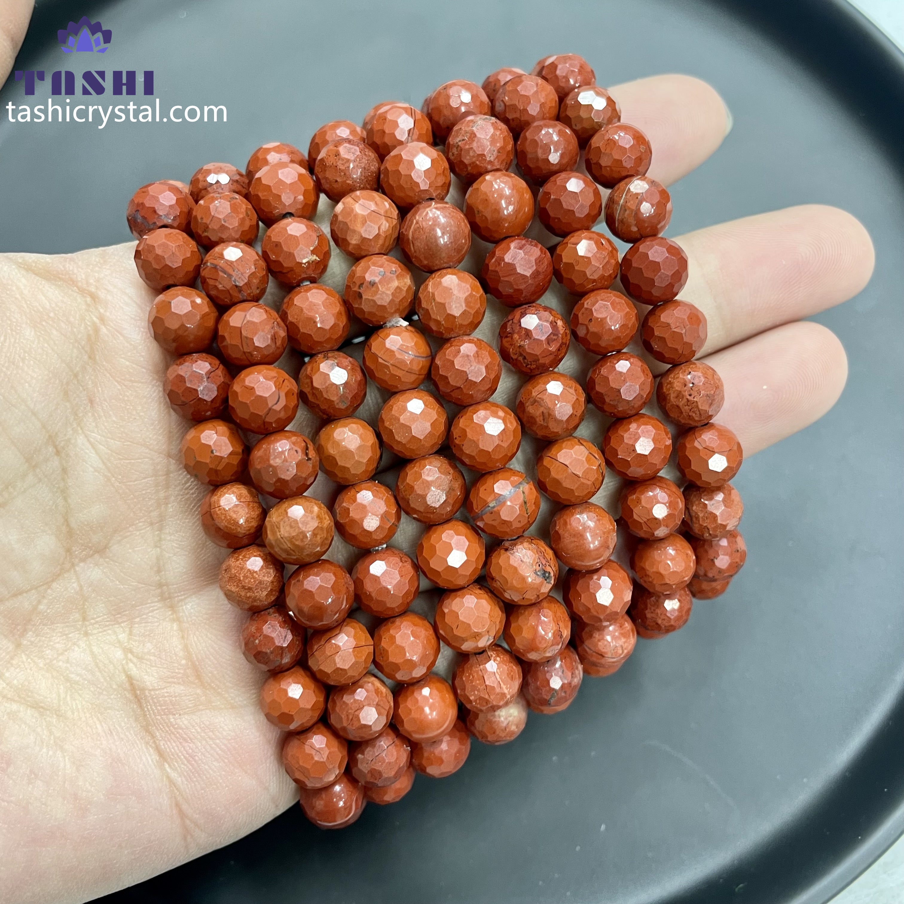 8mm Faceted Red Jasper Bracelets Round Beaded Bracelets Stretch Beads