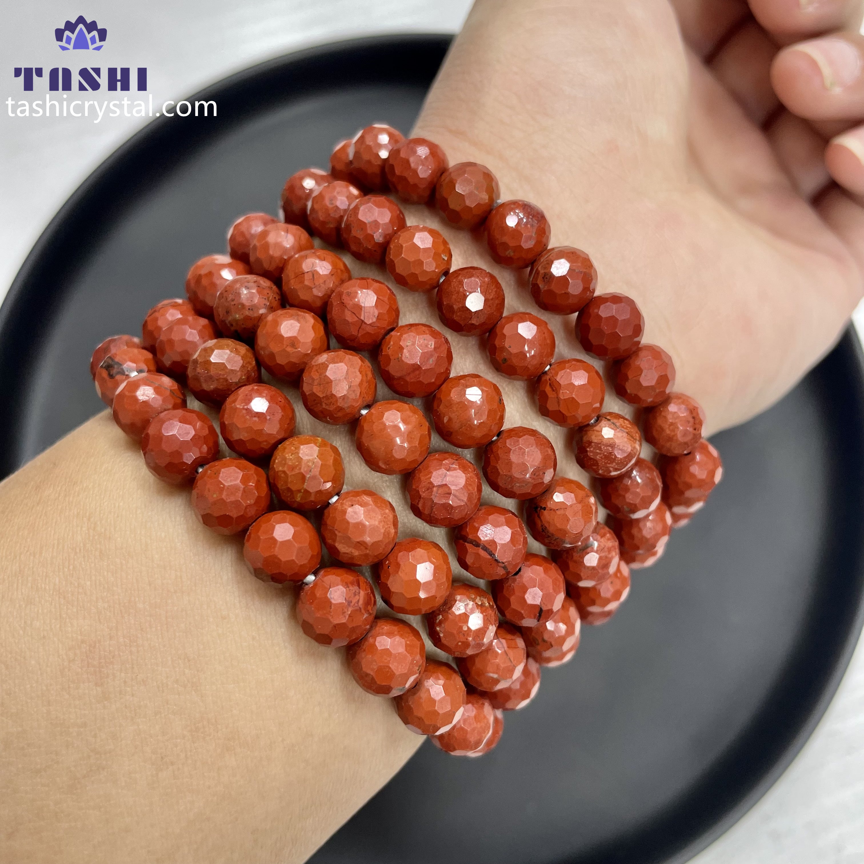 8mm Faceted Red Jasper Bracelets Round Beaded Bracelets Stretch Beads