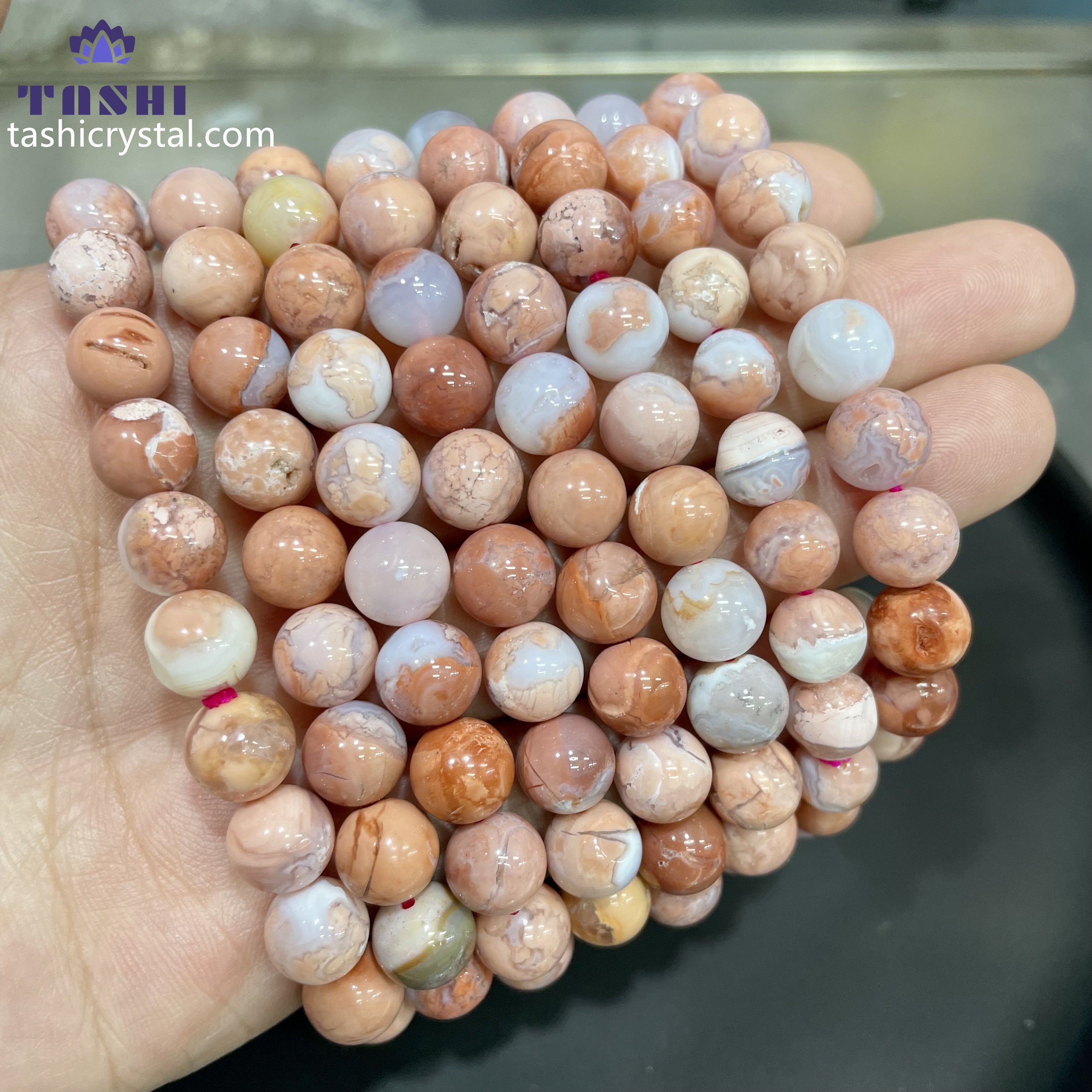 8mm Pink Agate Bracelets Round Beaded Bracelets Stretch Beads