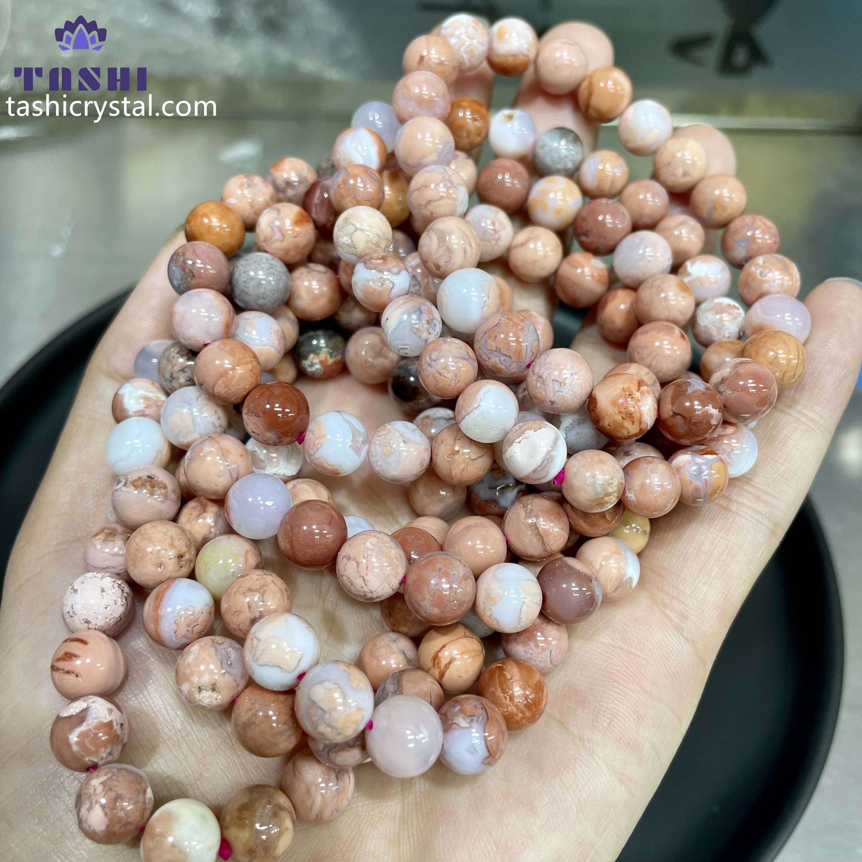 8mm Pink Agate Bracelets Round Beaded Bracelets Stretch Beads