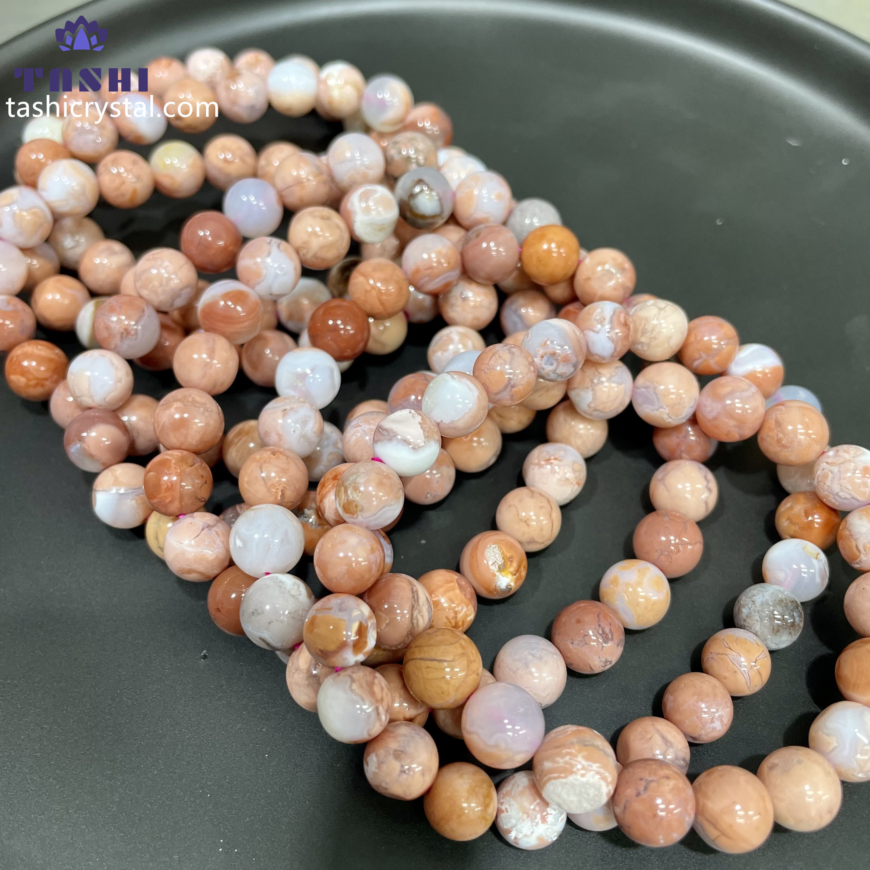 8mm Pink Agate Bracelets Round Beaded Bracelets Stretch Beads