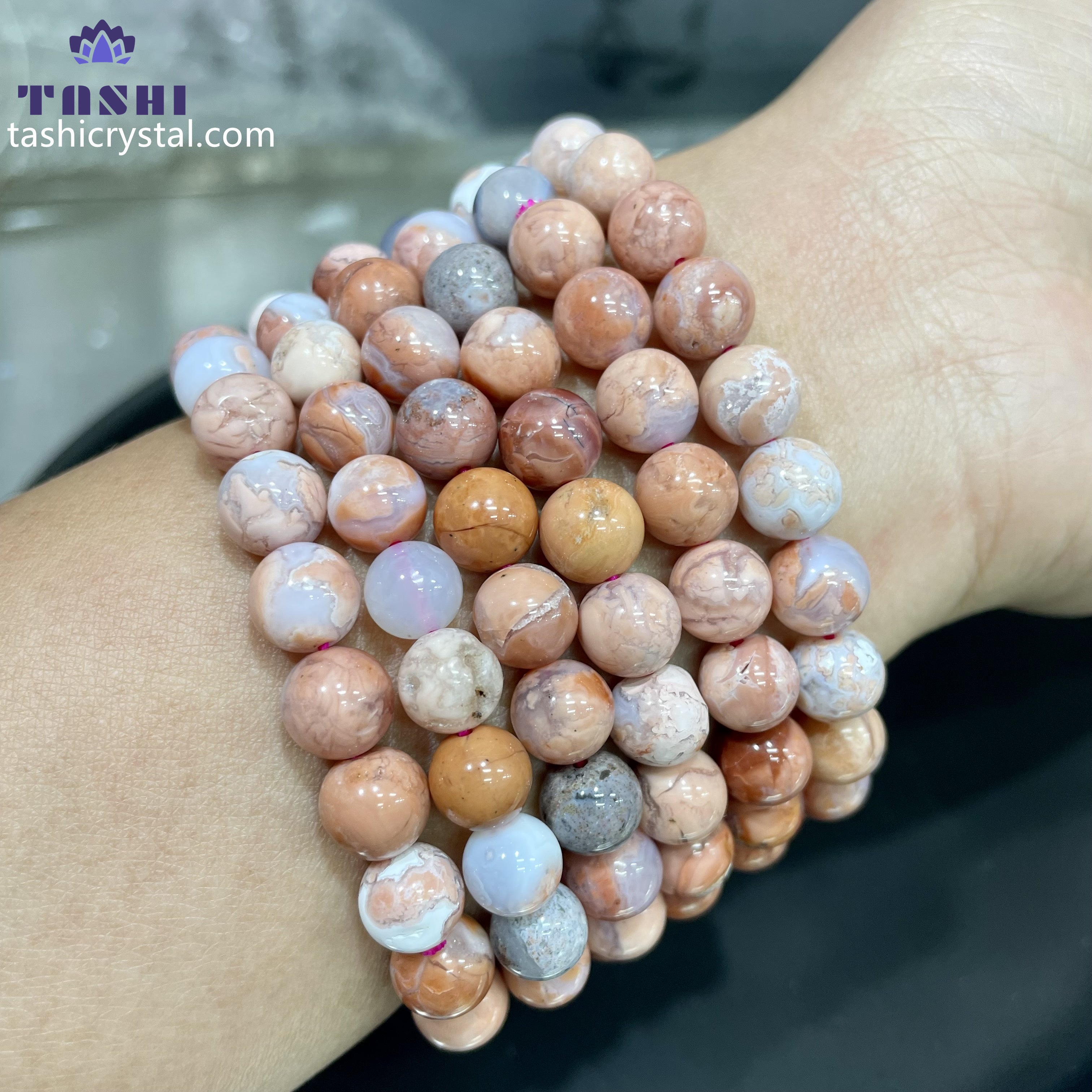 8mm Pink Agate Bracelets Round Beaded Bracelets Stretch Beads