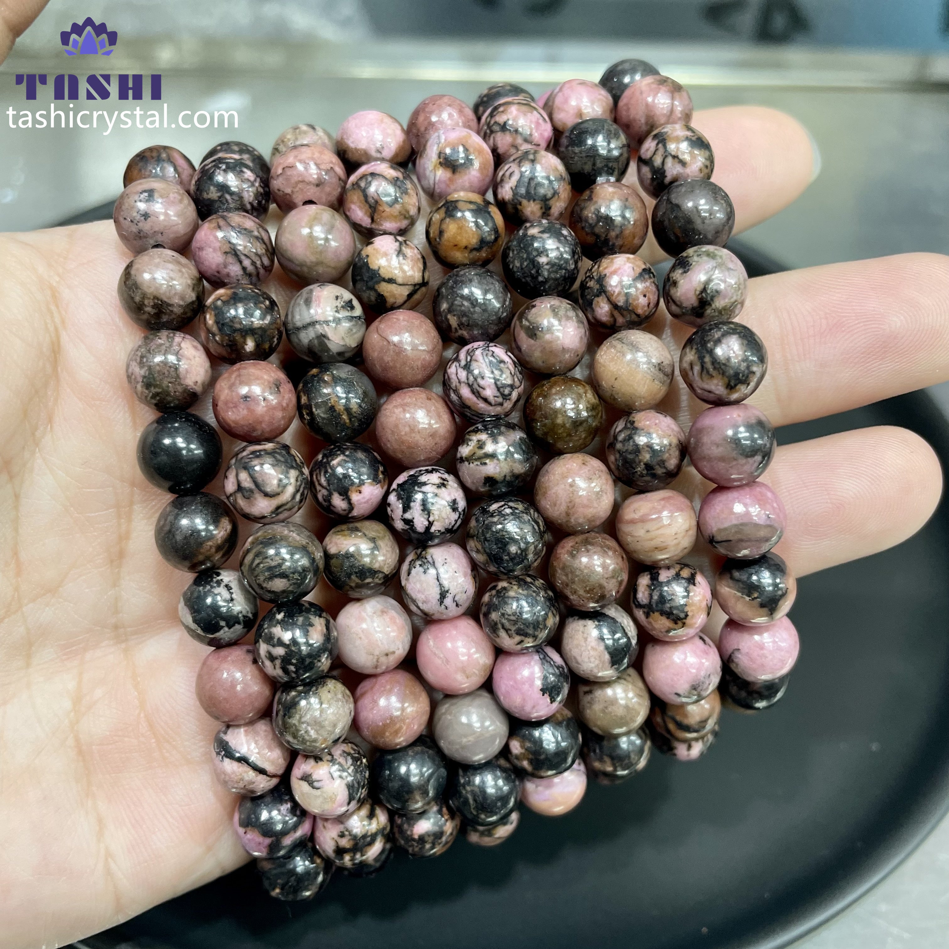 8mm Rhodonite Bracelets Round Beaded Bracelets Stretch Beads
