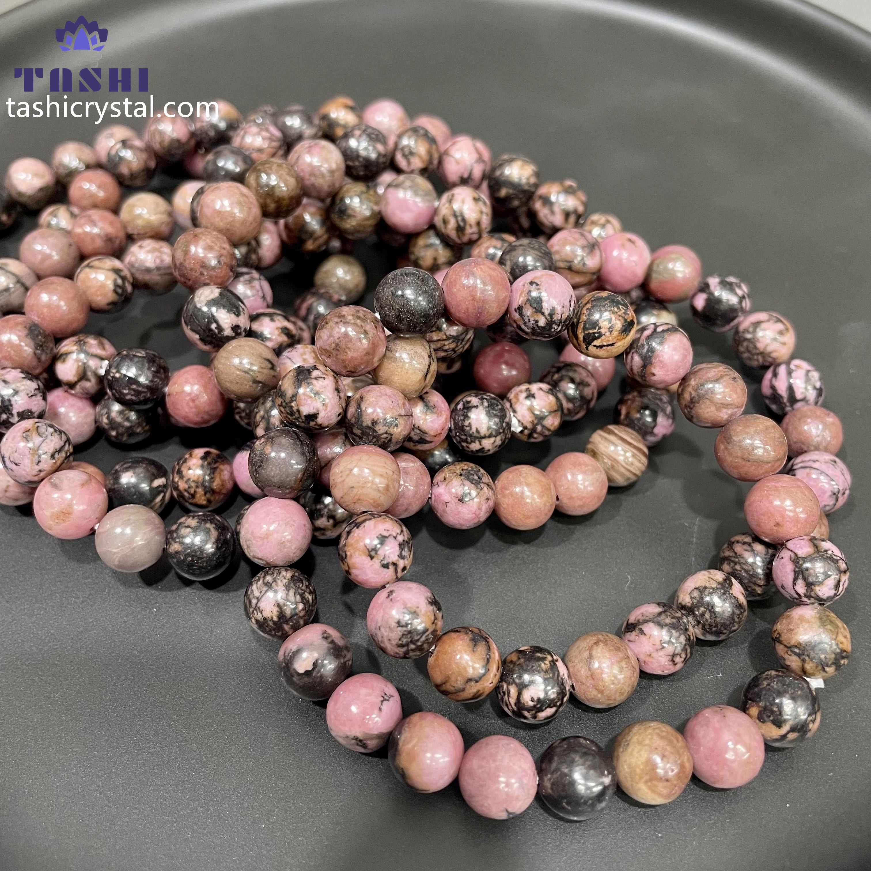8mm Rhodonite Bracelets Round Beaded Bracelets Stretch Beads
