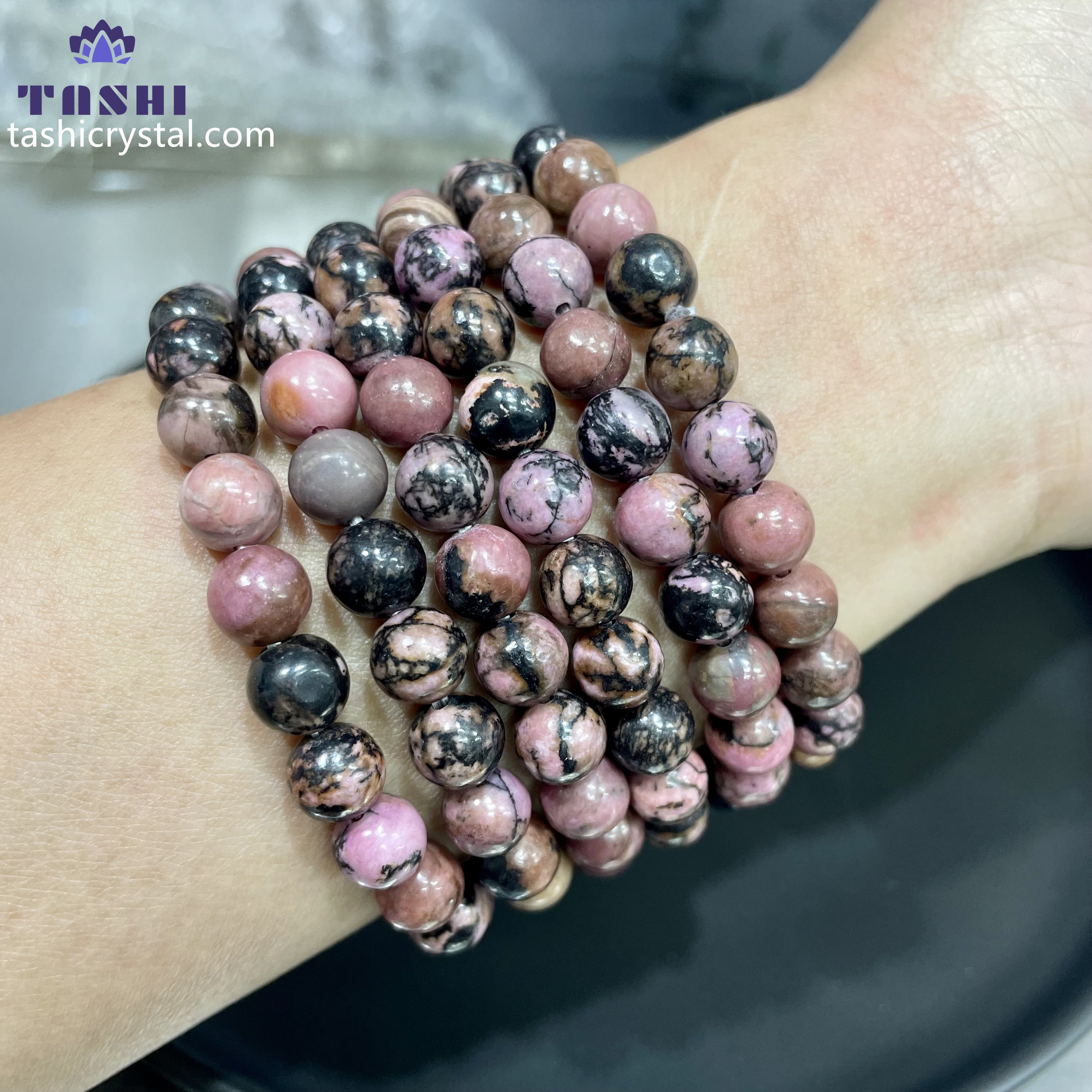 8mm Rhodonite Bracelets Round Beaded Bracelets Stretch Beads