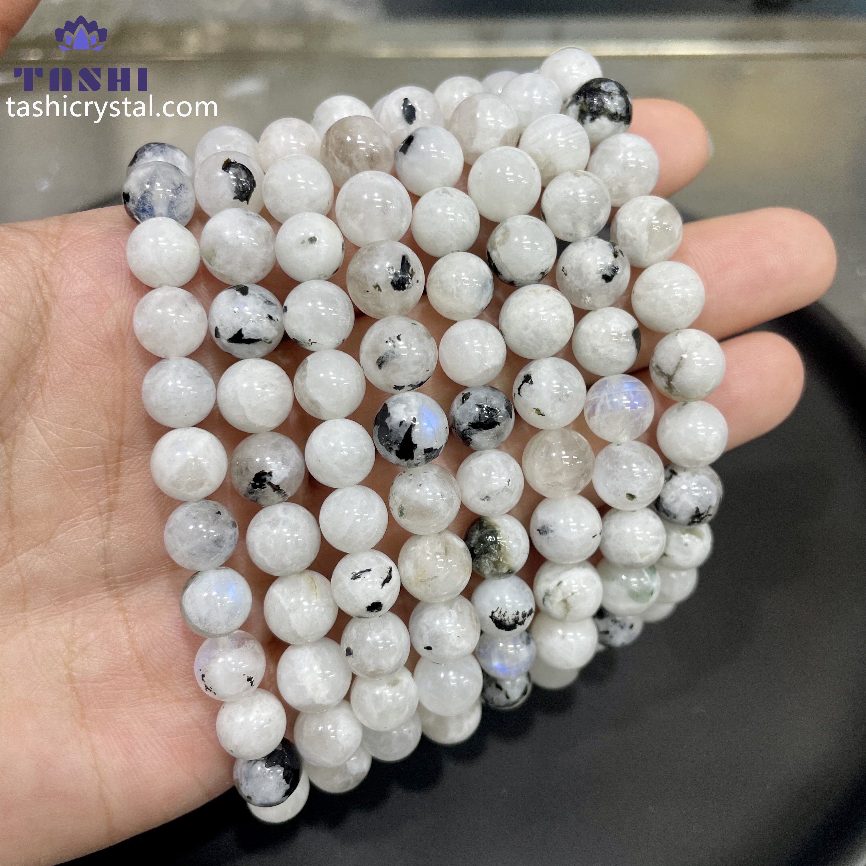 8mm Rainbow Moonstone Bracelets Round Beaded Bracelets Stretch Beads