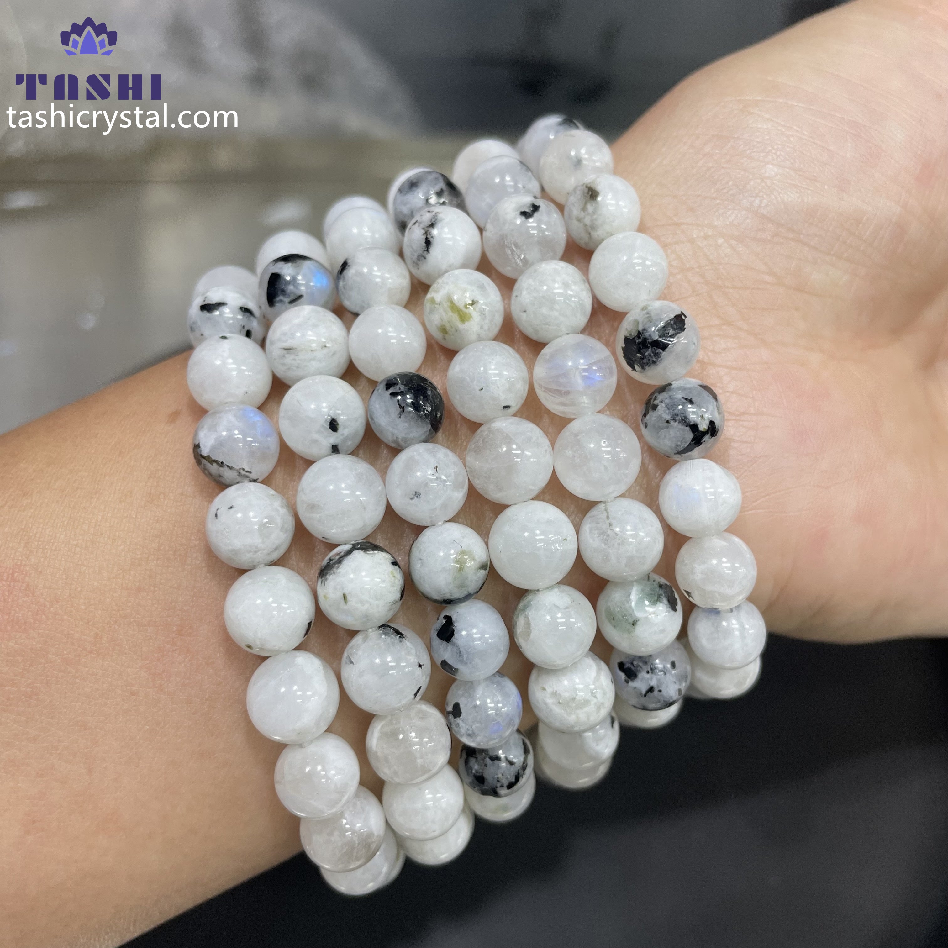 8mm Rainbow Moonstone Bracelets Round Beaded Bracelets Stretch Beads