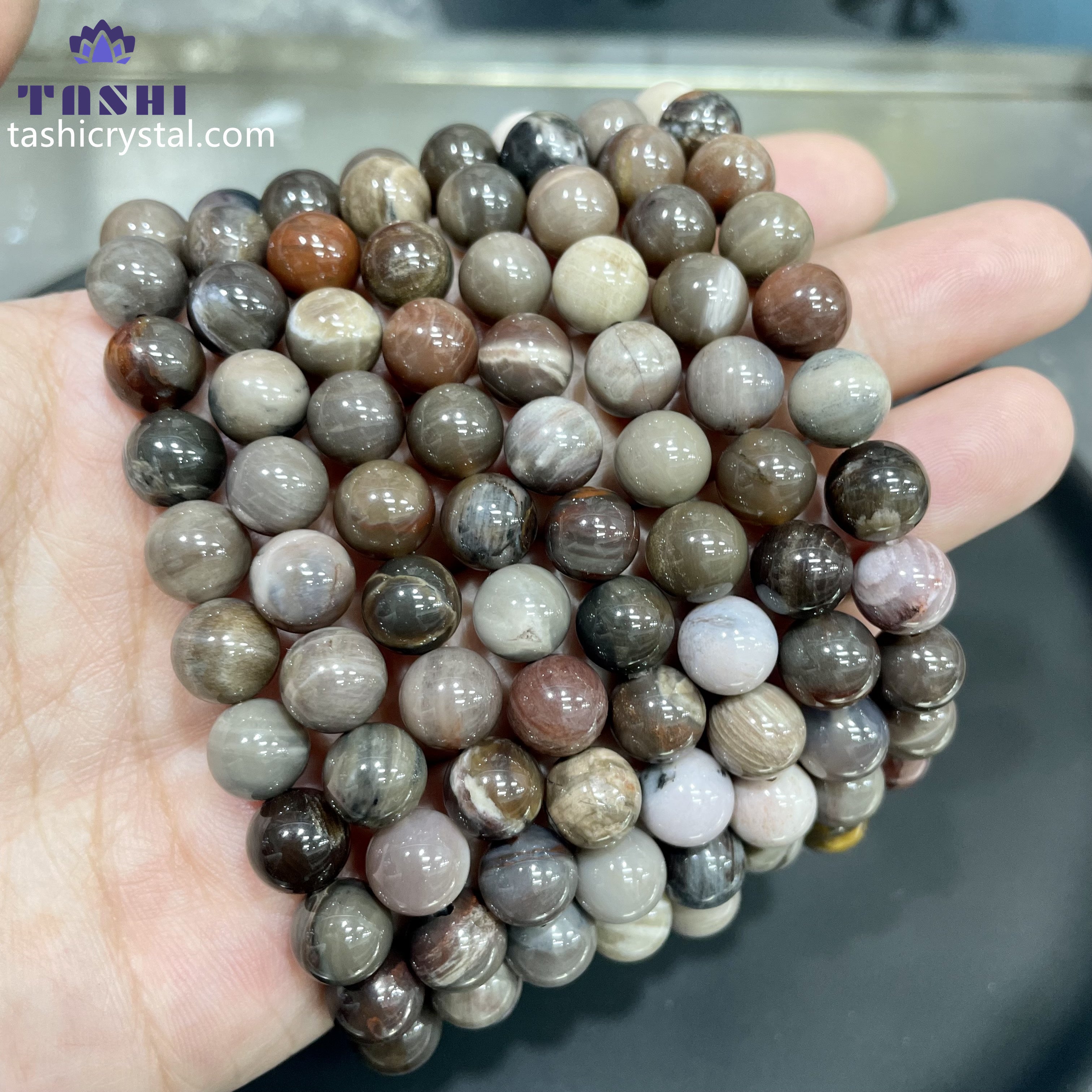 8mm Petrified Wood Bracelets Round Beaded Bracelets Stretch Beads