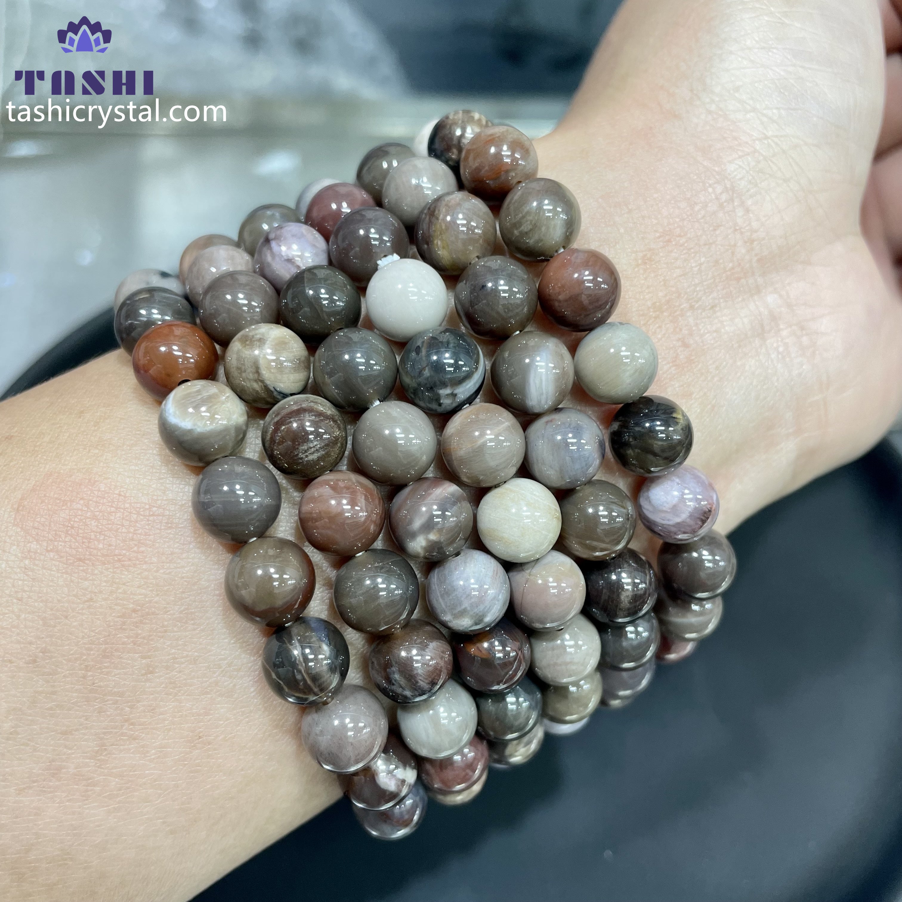 8mm Petrified Wood Bracelets Round Beaded Bracelets Stretch Beads