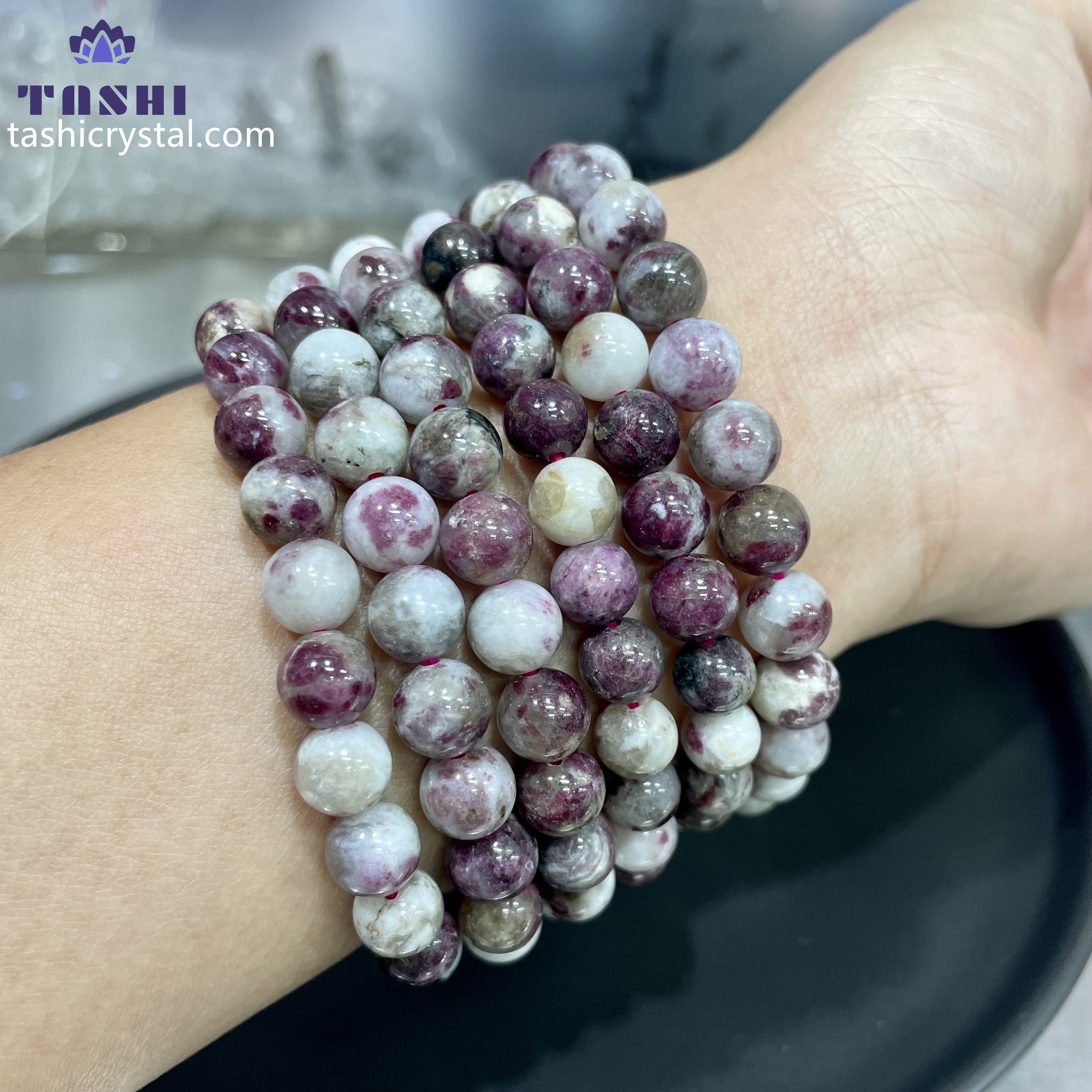 8mm Pink Tourmaline Bracelets Round Beaded Bracelets Stretch Beads