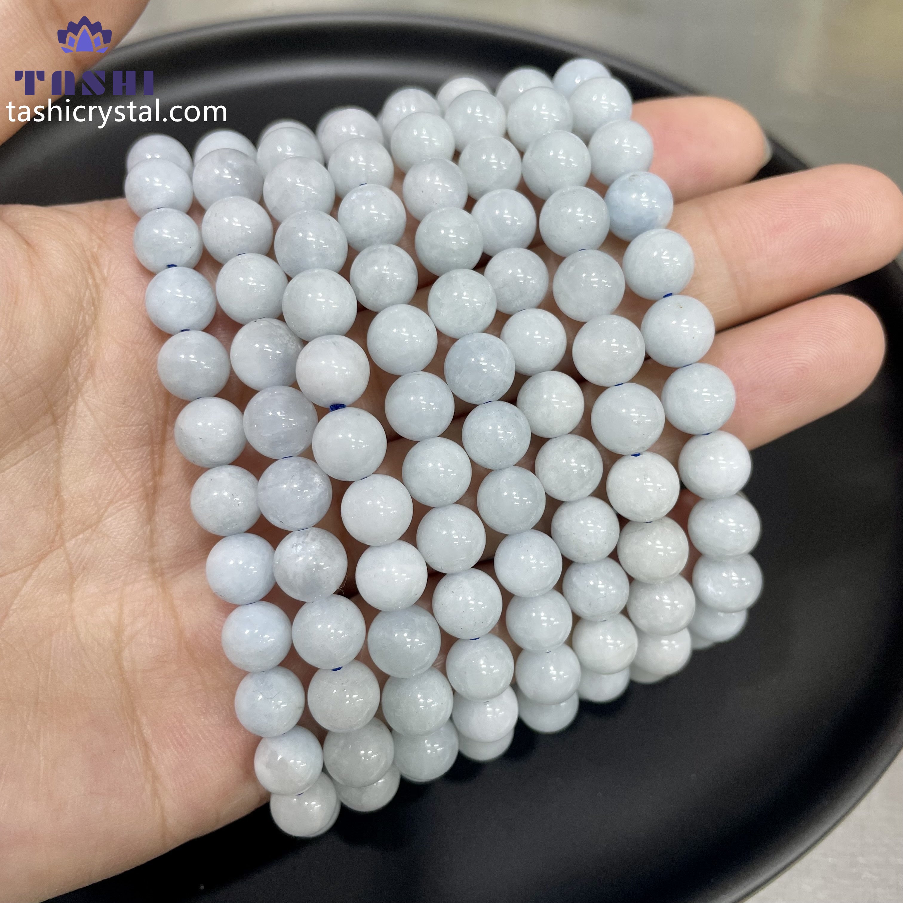 8mm Aquamarine Bracelets Round Beaded Bracelets Stretch Beads