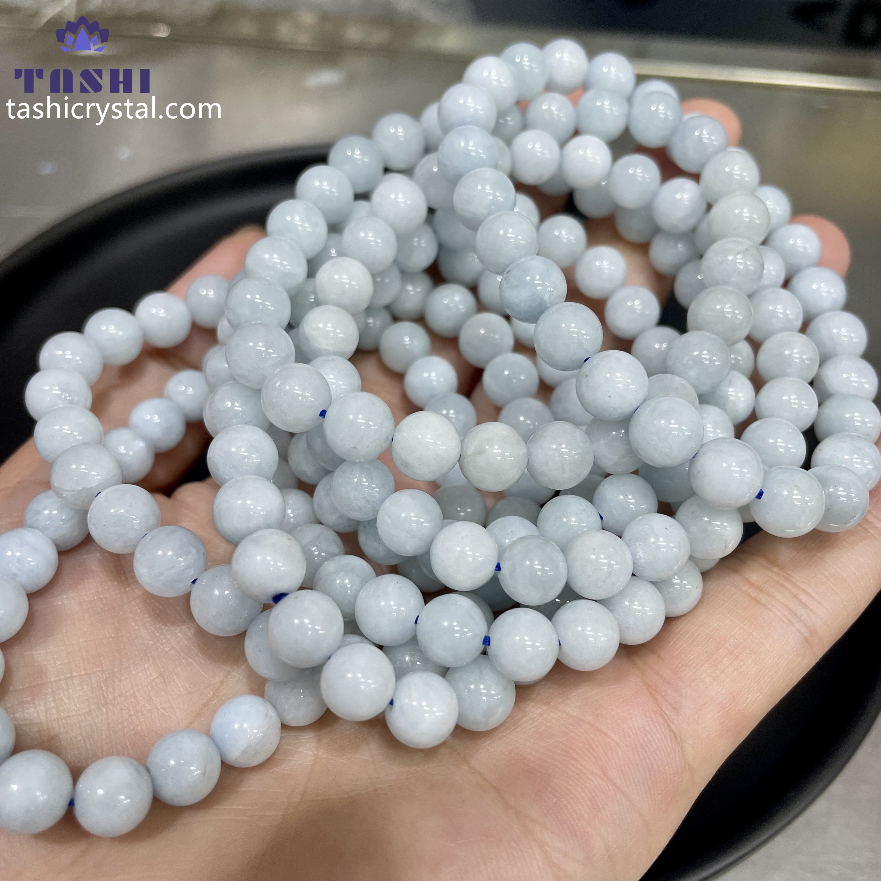 8mm Aquamarine Bracelets Round Beaded Bracelets Stretch Beads
