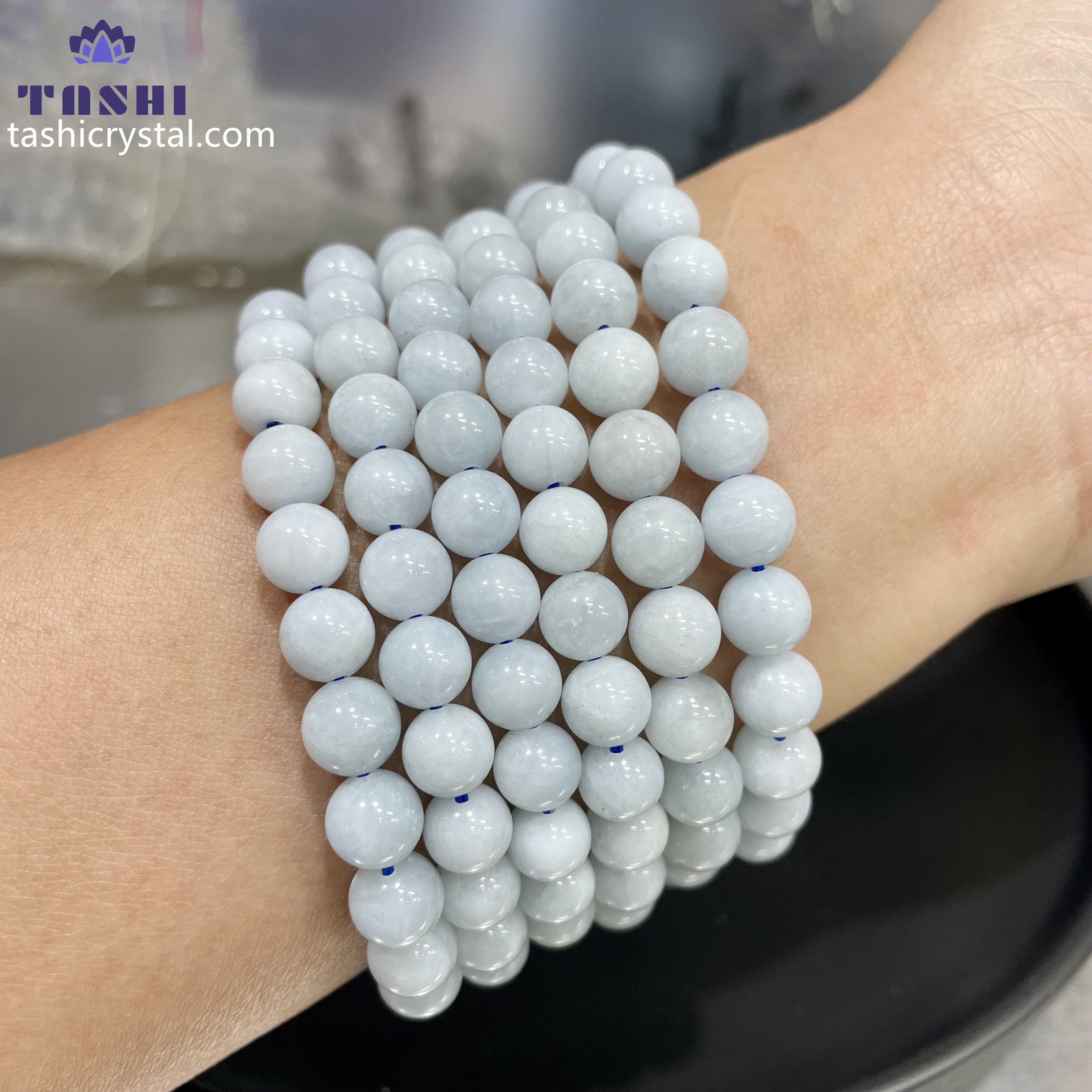 8mm Aquamarine Bracelets Round Beaded Bracelets Stretch Beads
