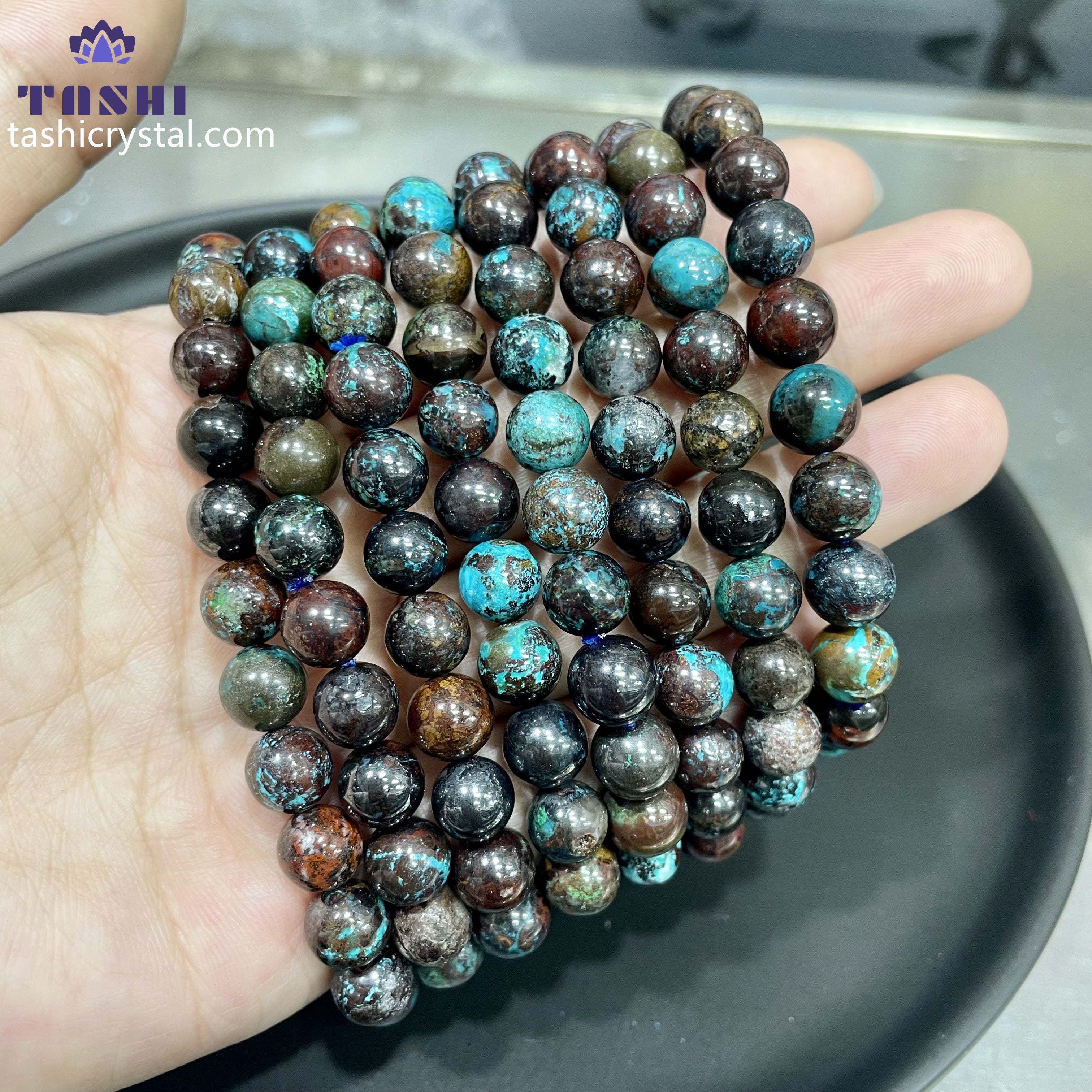 8mm Azurite Bracelets Round Beaded Bracelets Stretch Beads