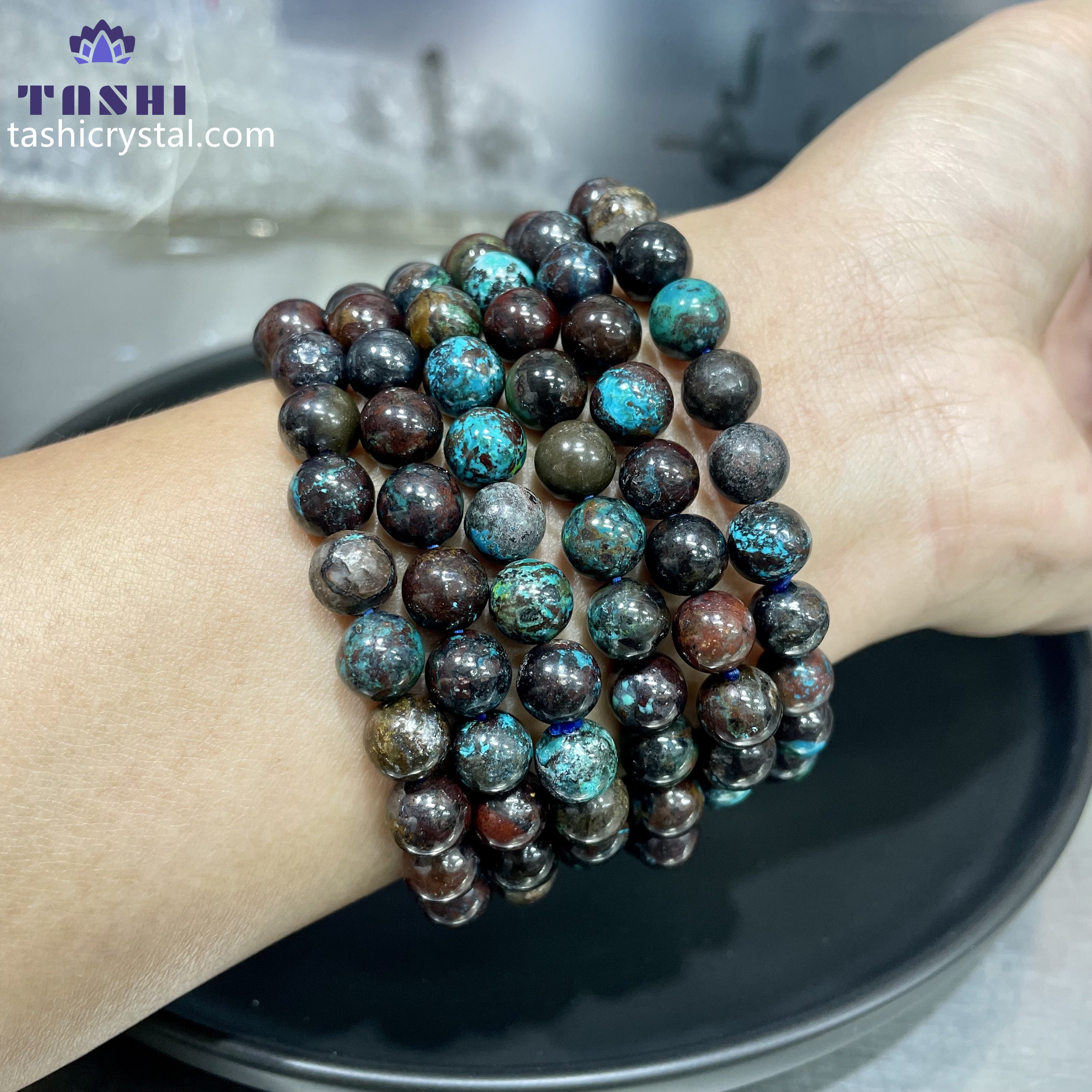 8mm Azurite Bracelets Round Beaded Bracelets Stretch Beads