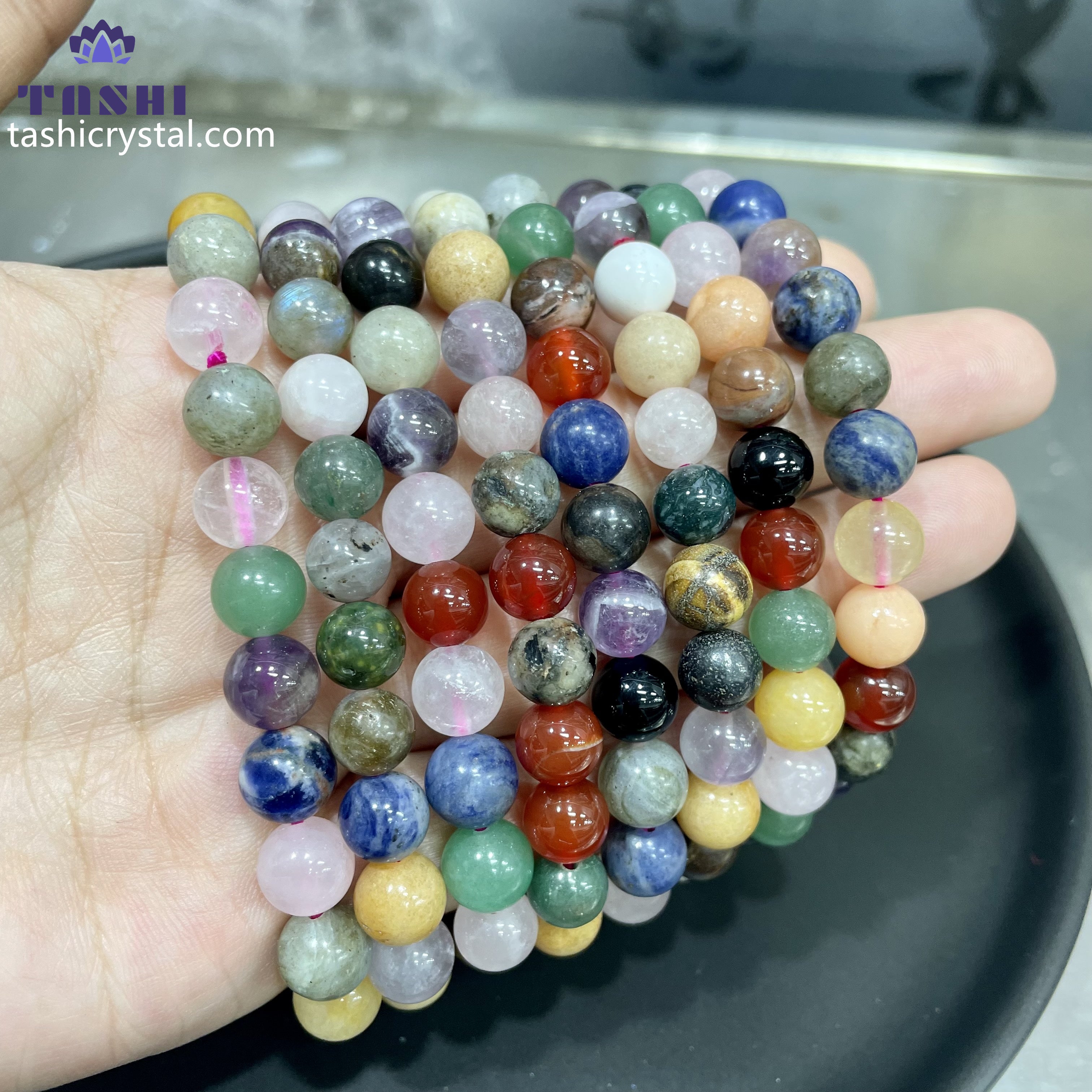 8mm Mixed Material Bracelets Round Beaded Bracelets Stretch Beads