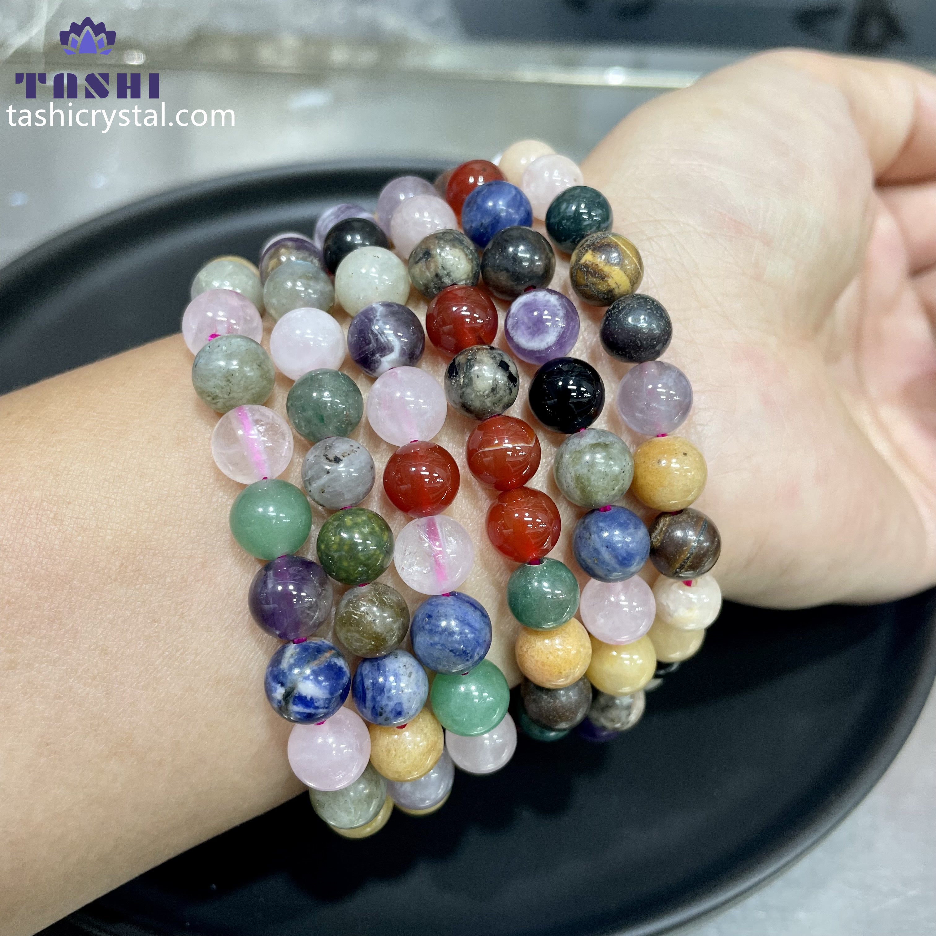 8mm Mixed Material Bracelets Round Beaded Bracelets Stretch Beads