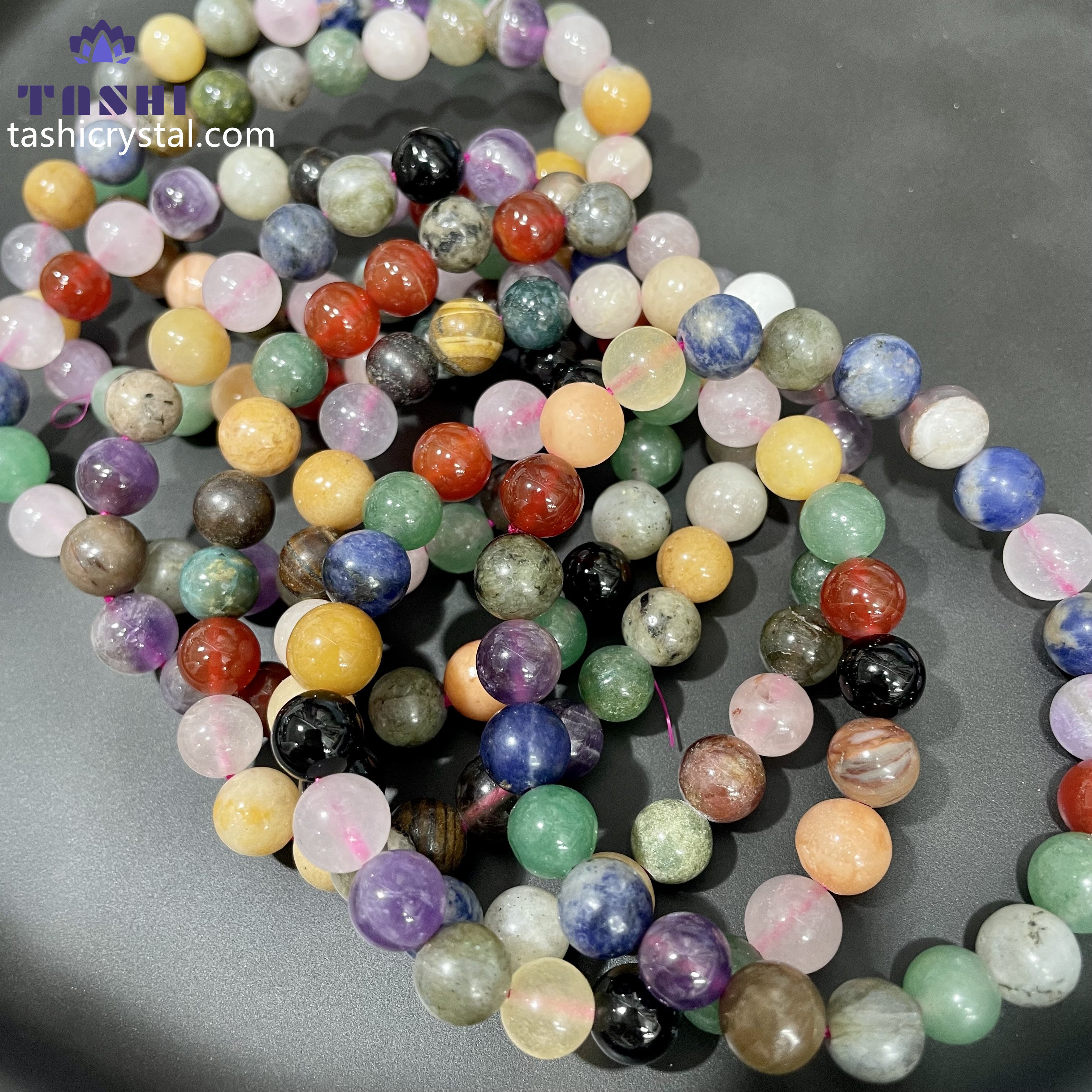 8mm Mixed Material Bracelets Round Beaded Bracelets Stretch Beads