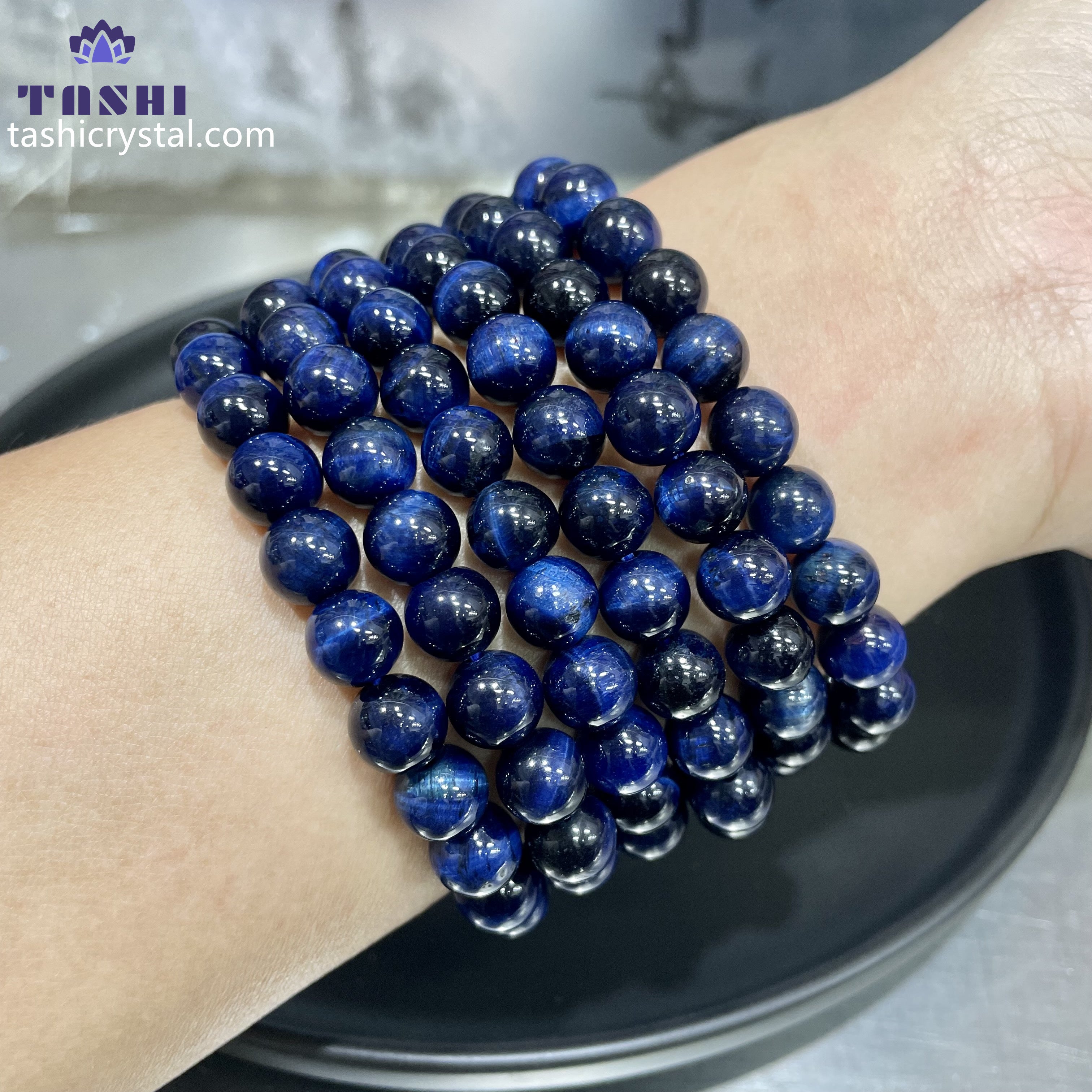 8mm Dark Blue Tiger Eye Bracelets Round Beaded Bracelets Stretch Beads