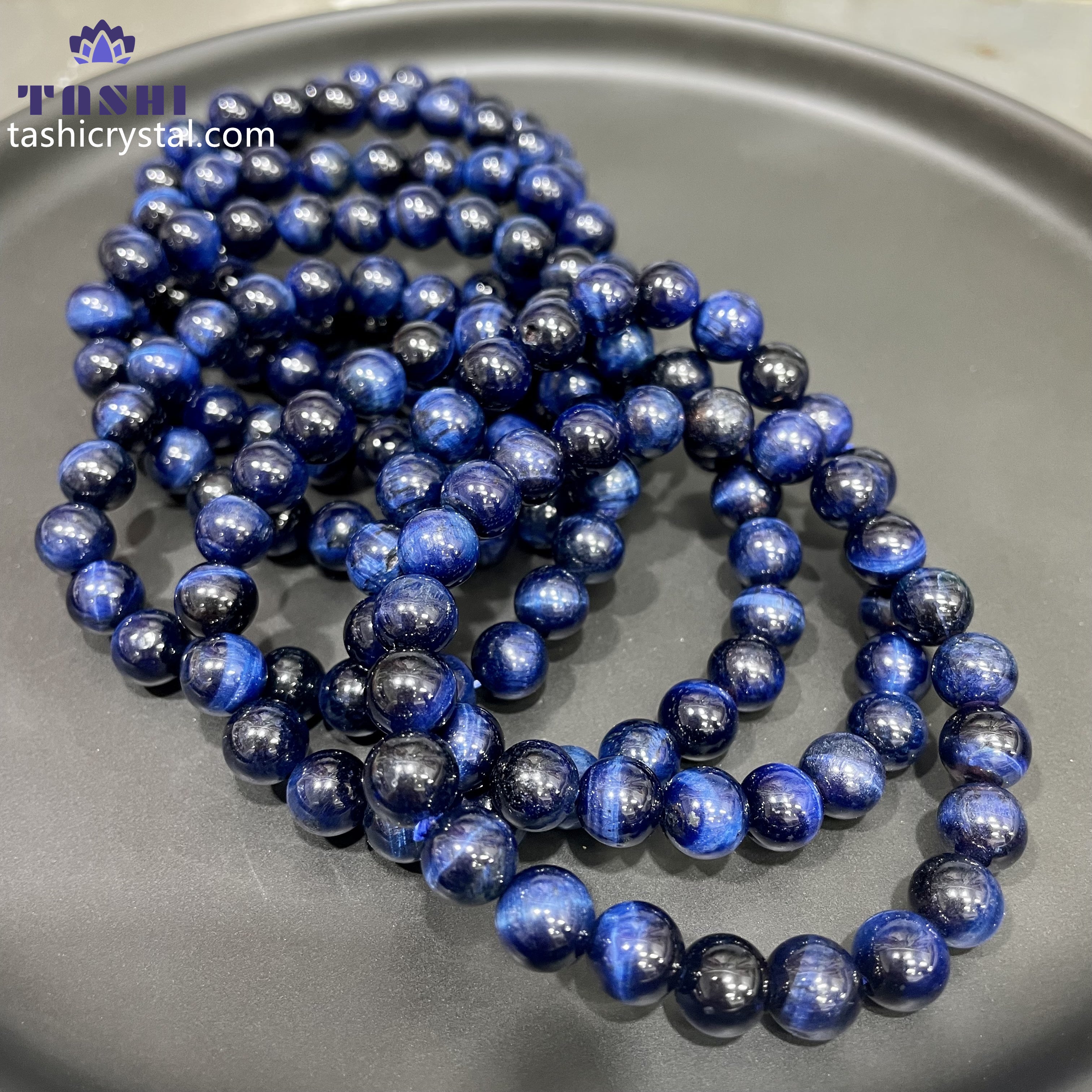 8mm Dark Blue Tiger Eye Bracelets Round Beaded Bracelets Stretch Beads