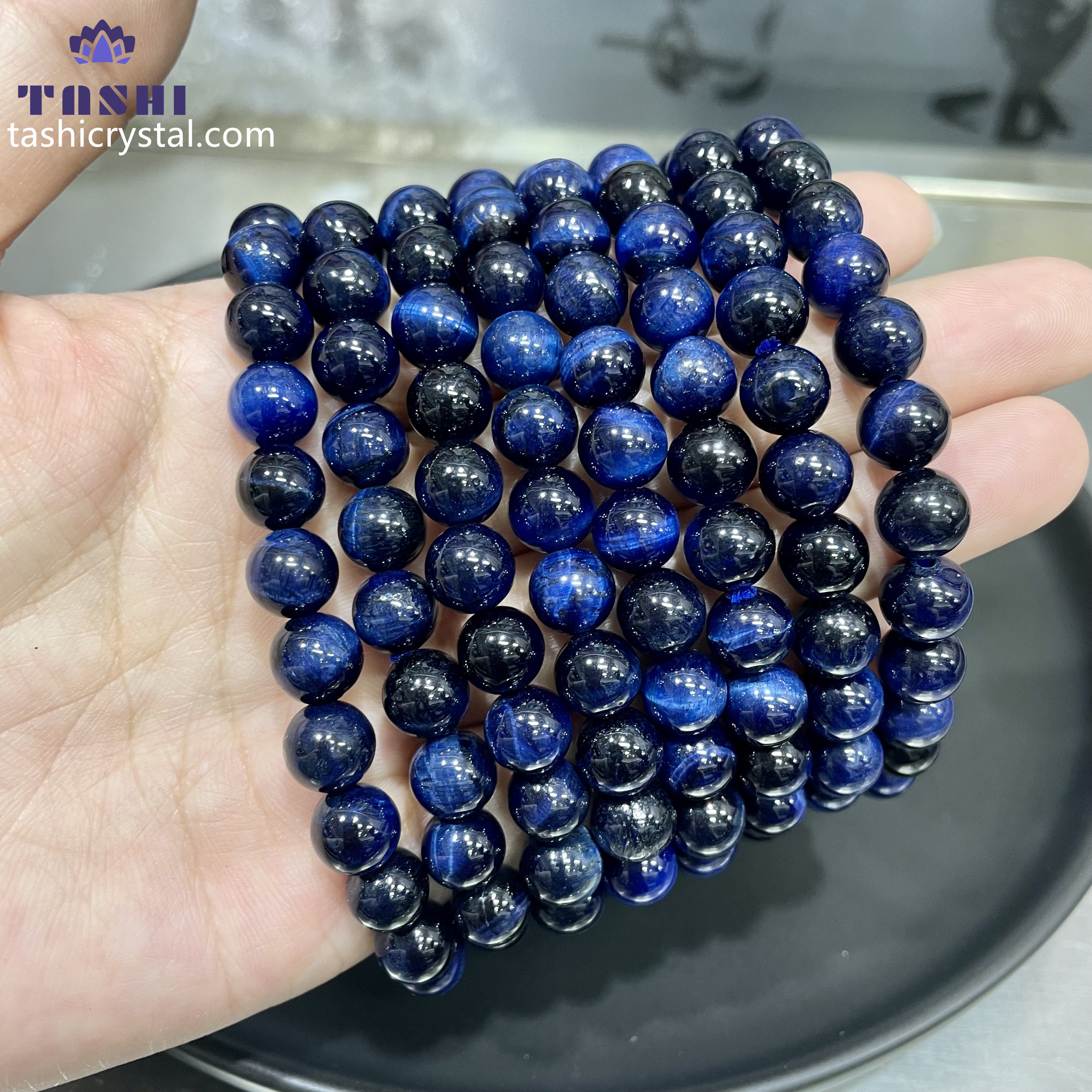 8mm Dark Blue Tiger Eye Bracelets Round Beaded Bracelets Stretch Beads