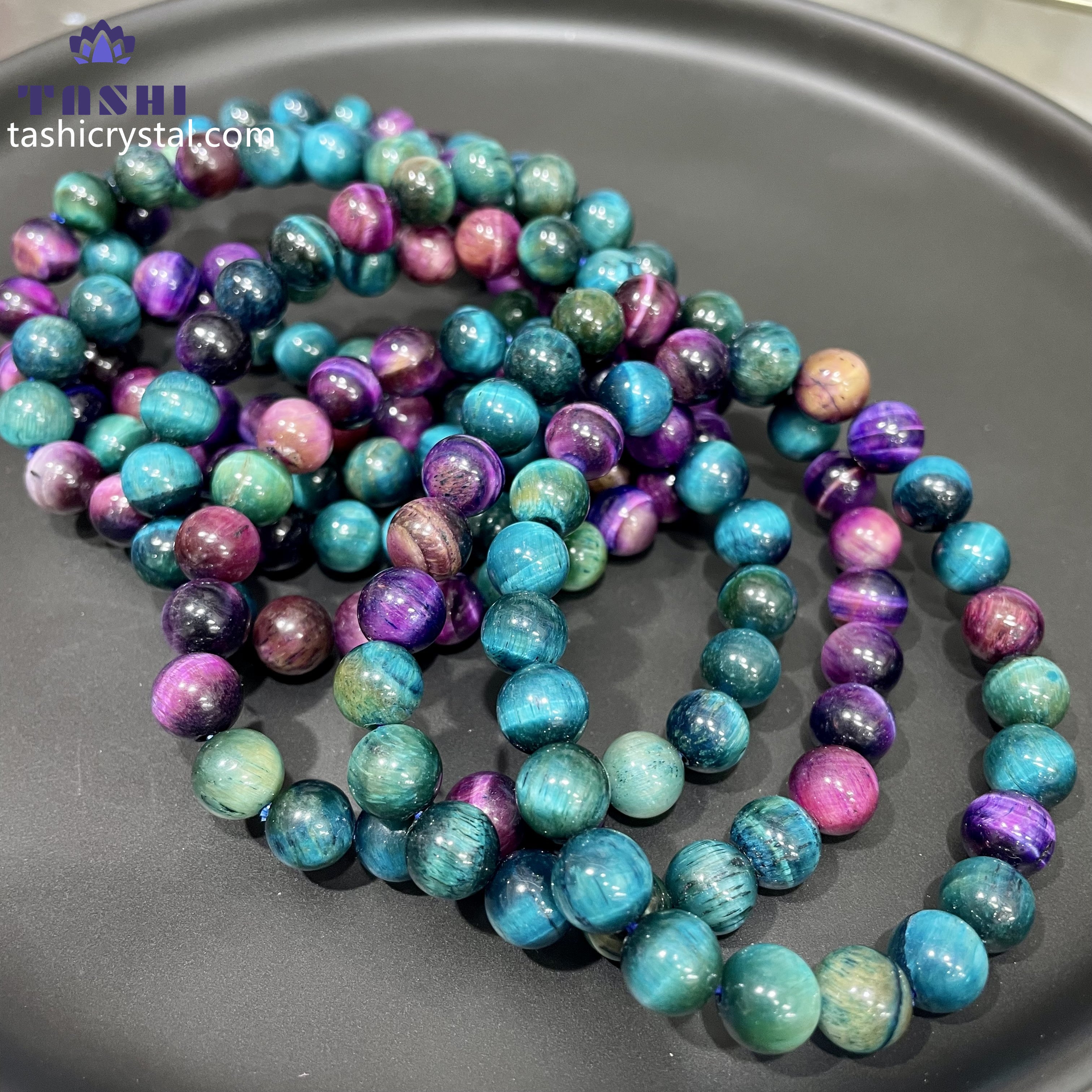 8mm Purple Blue Tiger Eye Bracelets Round Beaded Bracelets Stretch Beads