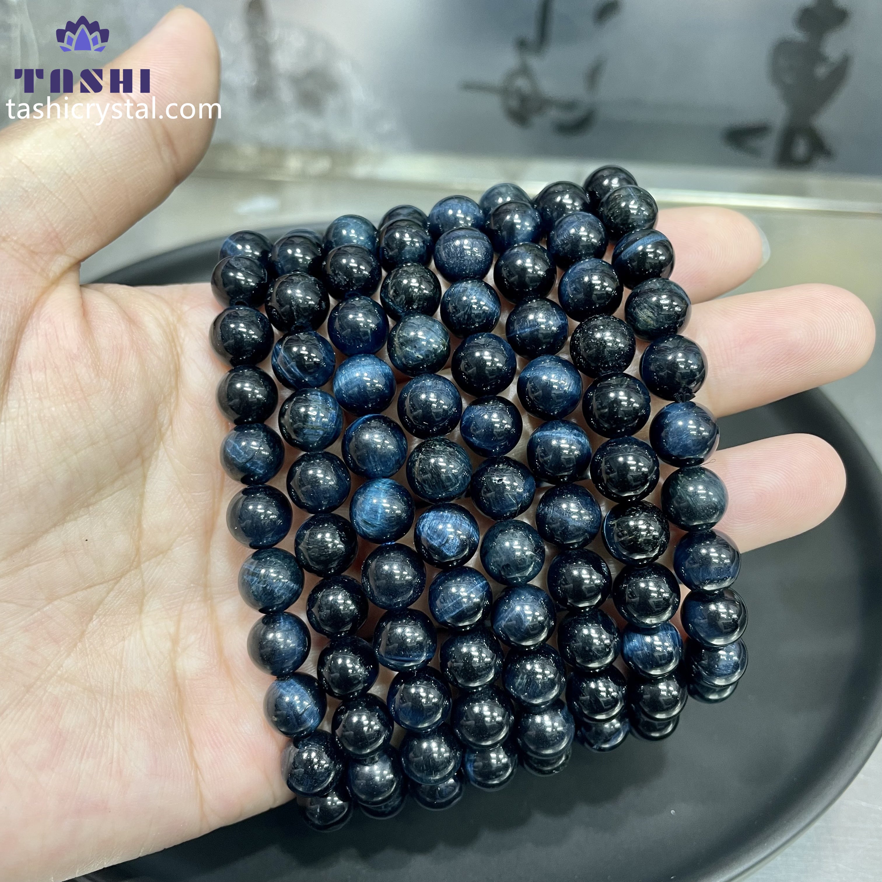 8mm Blue Tiger Eye Bracelets Round Beaded Bracelets Stretch Beads