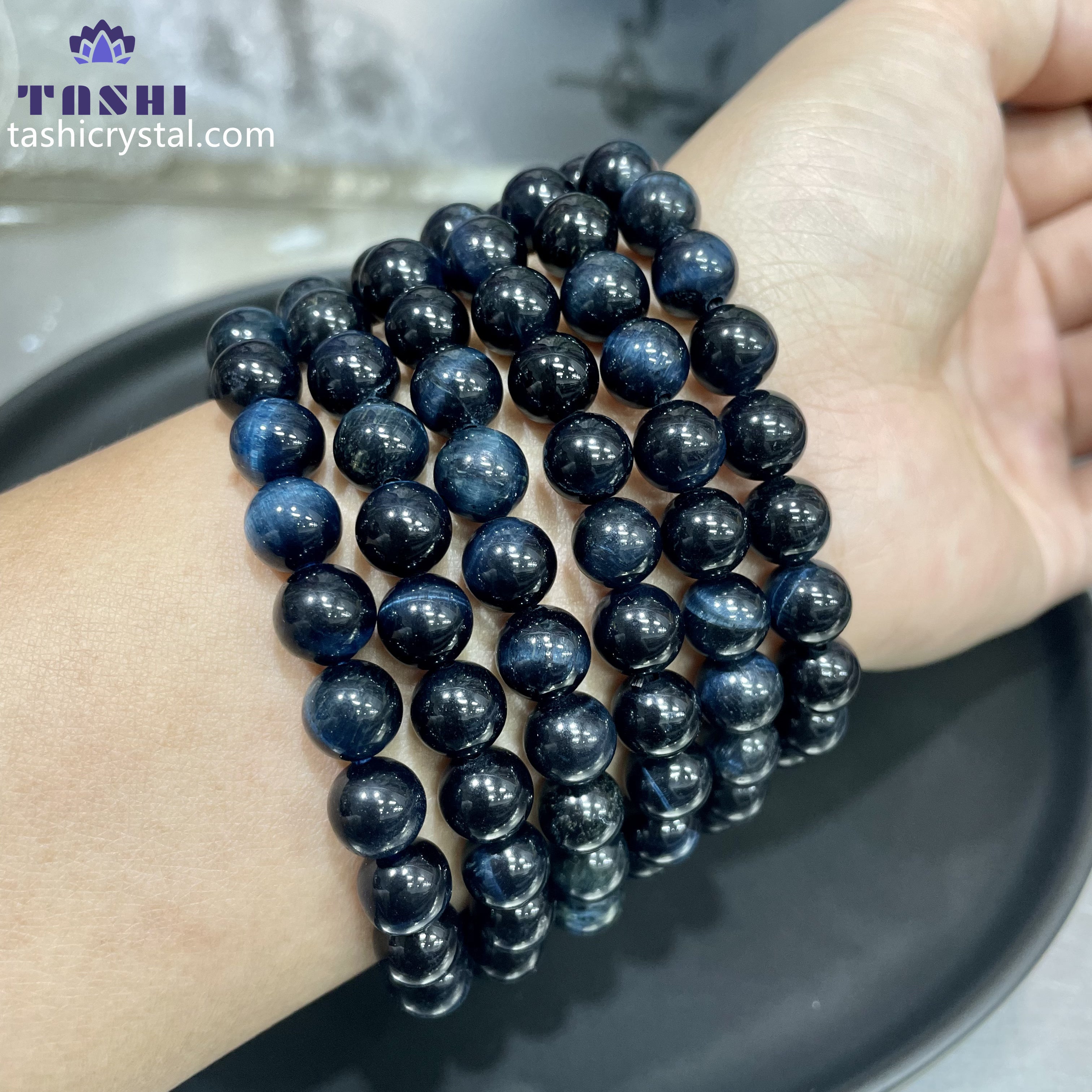 8mm Blue Tiger Eye Bracelets Round Beaded Bracelets Stretch Beads