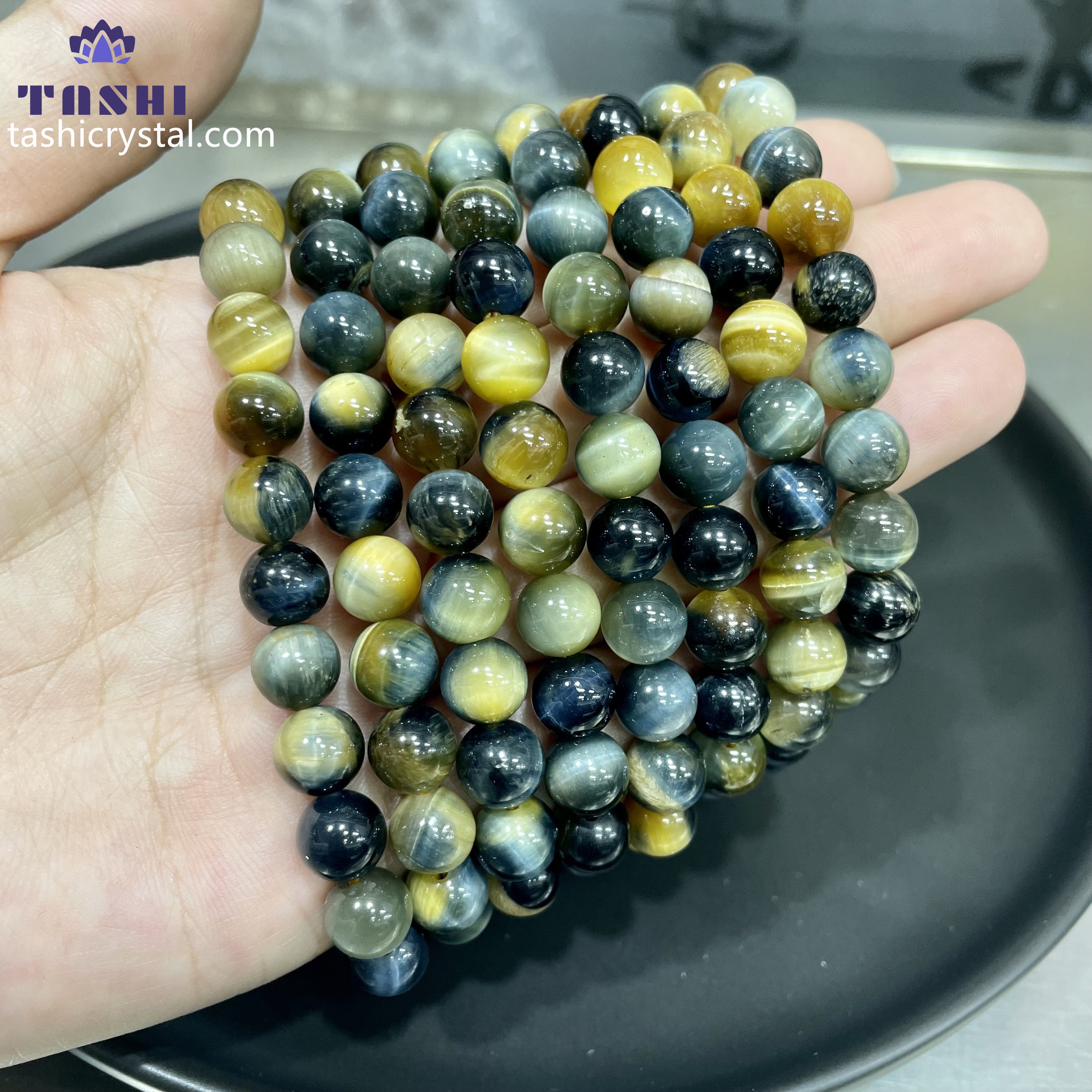8mm Golden Blue Tiger Eye Bracelets Round Beaded Bracelets Stretch Beads
