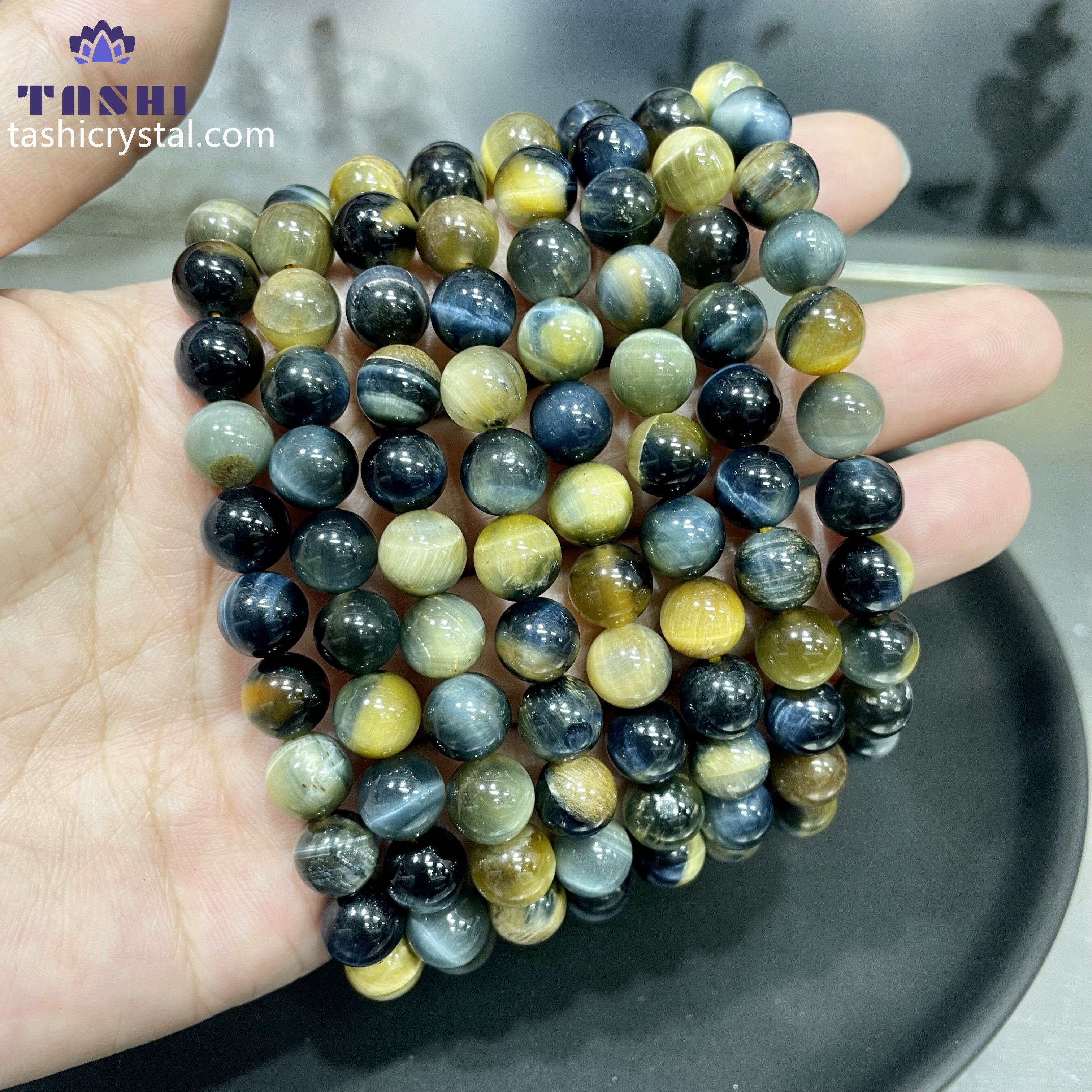8mm Golden Blue Tiger Eye Bracelets Round Beaded Bracelets Stretch Beads