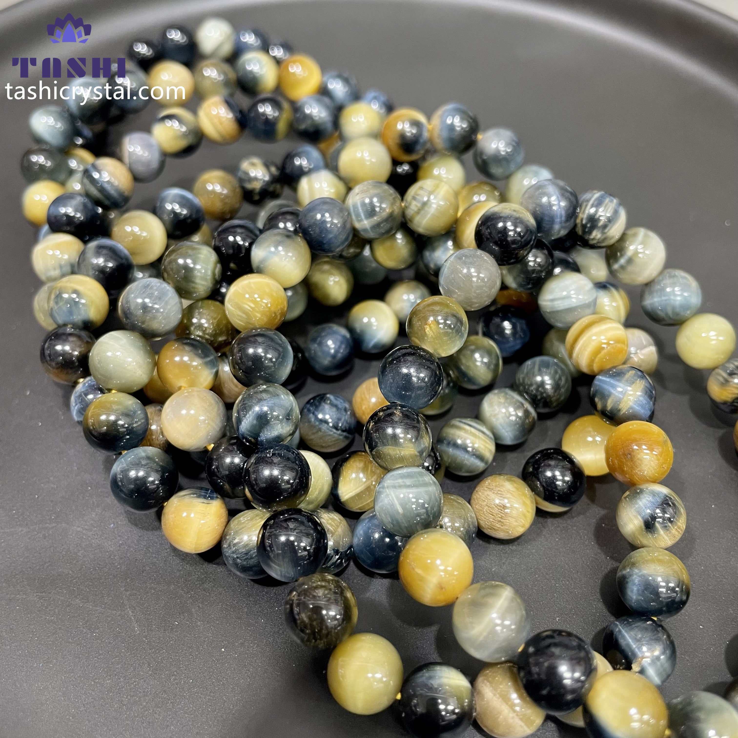 8mm Golden Blue Tiger Eye Bracelets Round Beaded Bracelets Stretch Beads