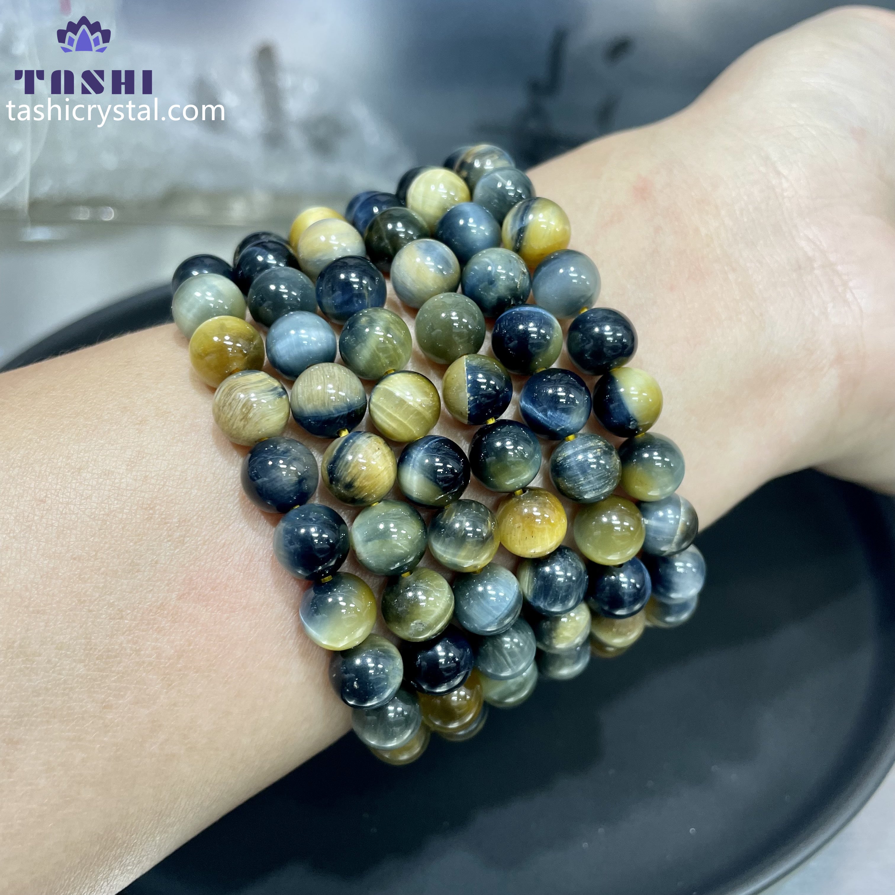 8mm Golden Blue Tiger Eye Bracelets Round Beaded Bracelets Stretch Beads