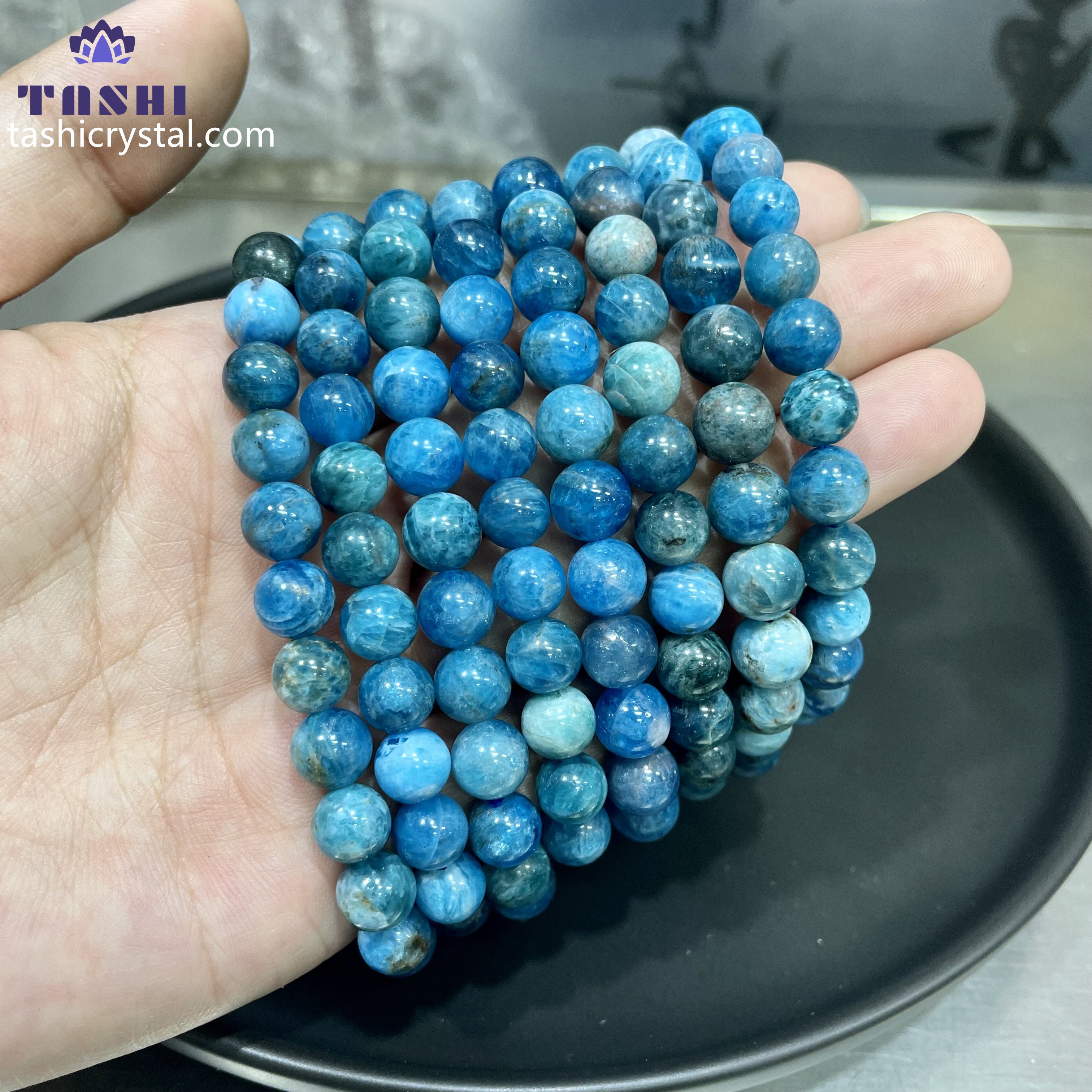 8mm Higher Quality Blue Apatite Bracelets Round Beaded Bracelets Stretch Beads