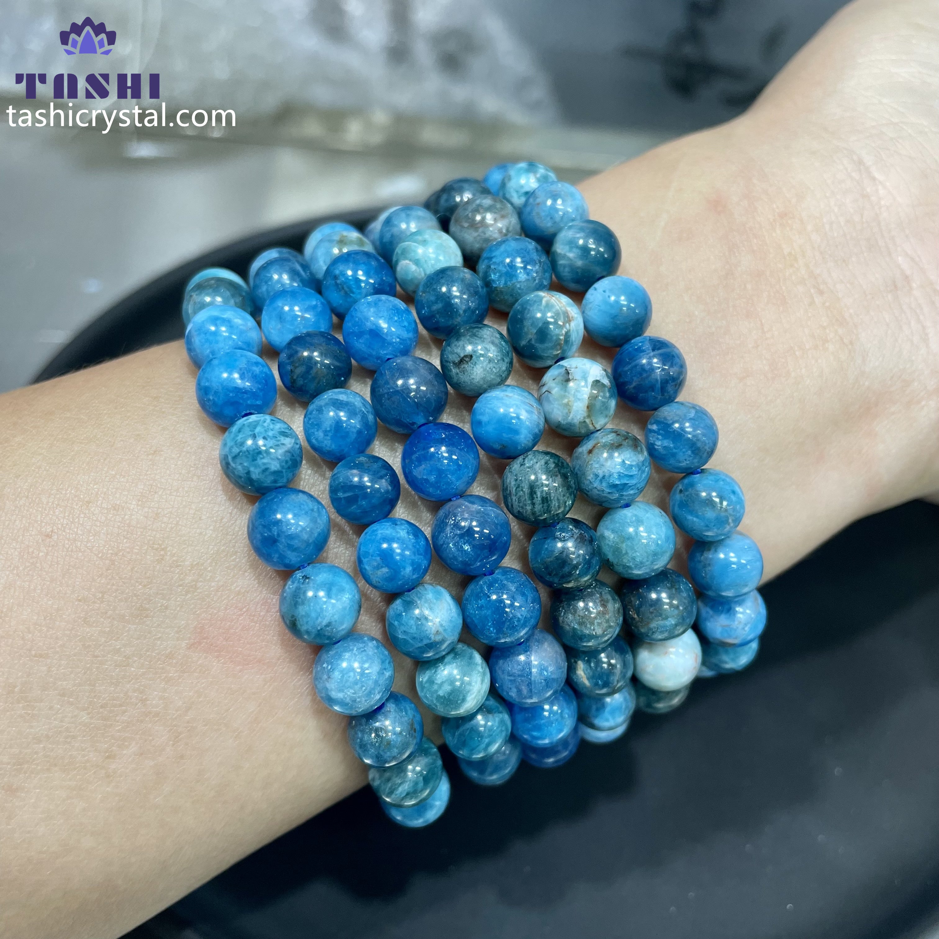 8mm Higher Quality Blue Apatite Bracelets Round Beaded Bracelets Stretch Beads