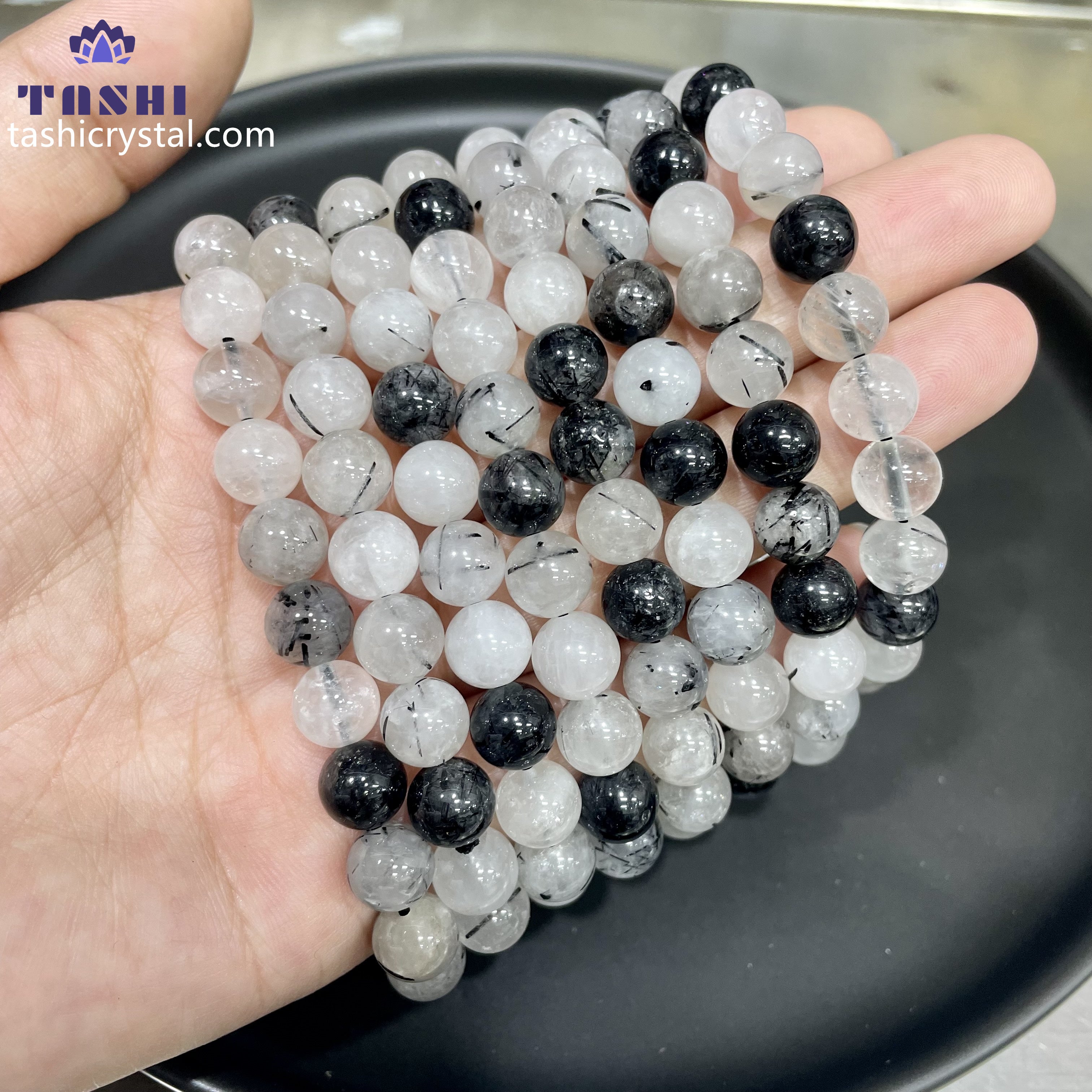8mm Black Tourmaline Quartz Bracelets Round Beaded Bracelets Stretch Beads