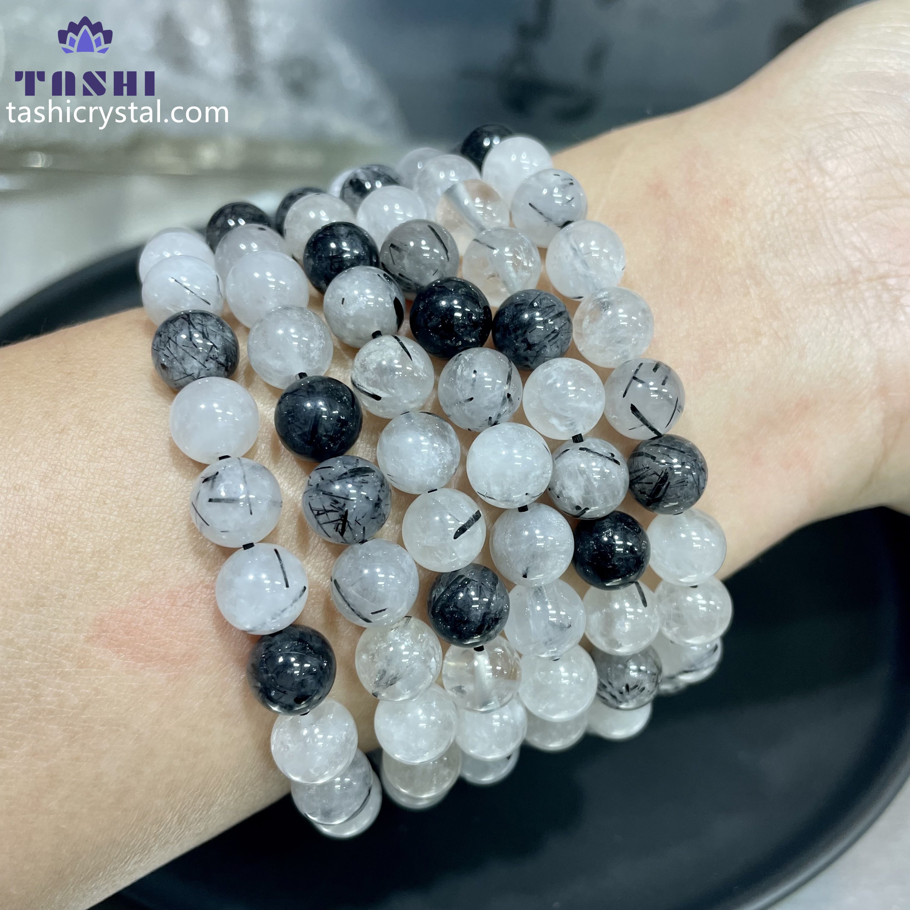 8mm Black Tourmaline Quartz Bracelets Round Beaded Bracelets Stretch Beads