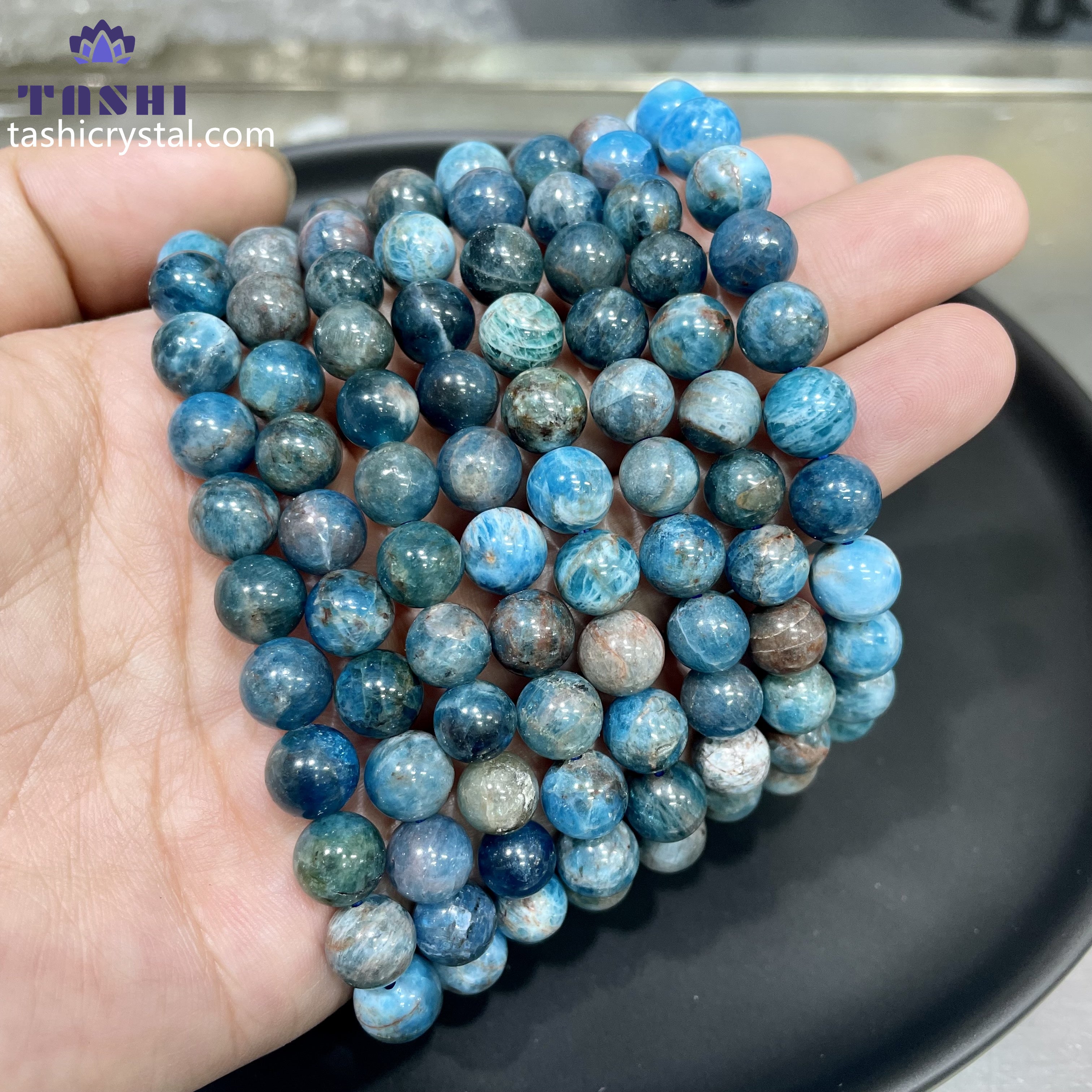 8mm Blue Apatite Bracelets Round Beaded Bracelets Stretch Beads