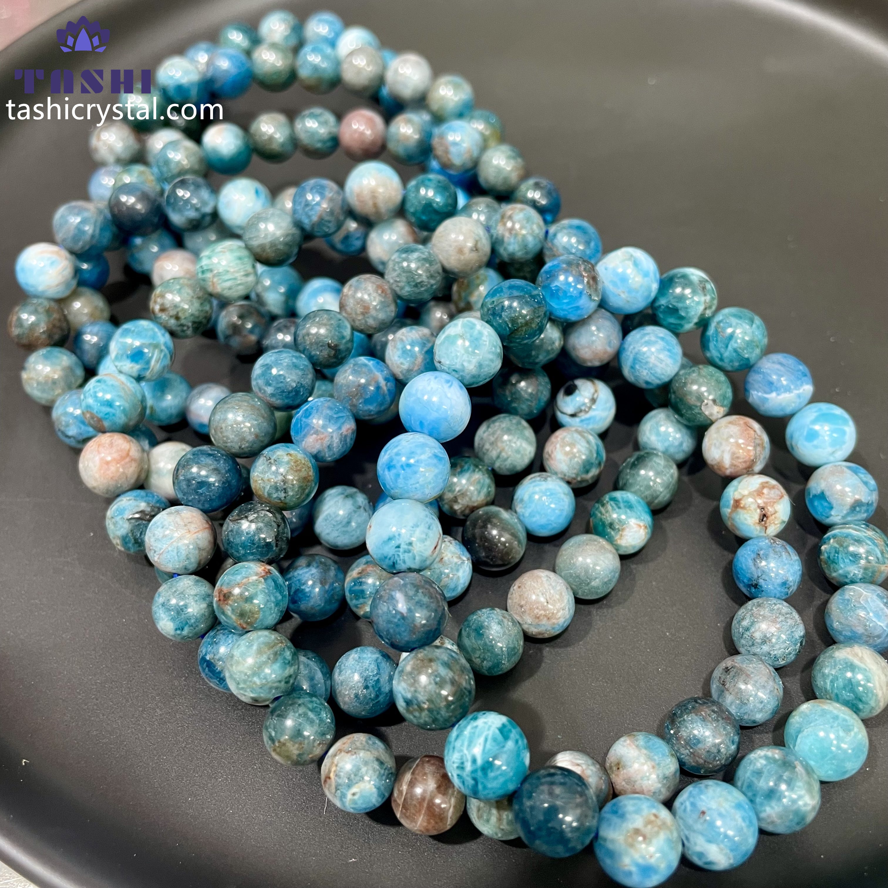 8mm Blue Apatite Bracelets Round Beaded Bracelets Stretch Beads