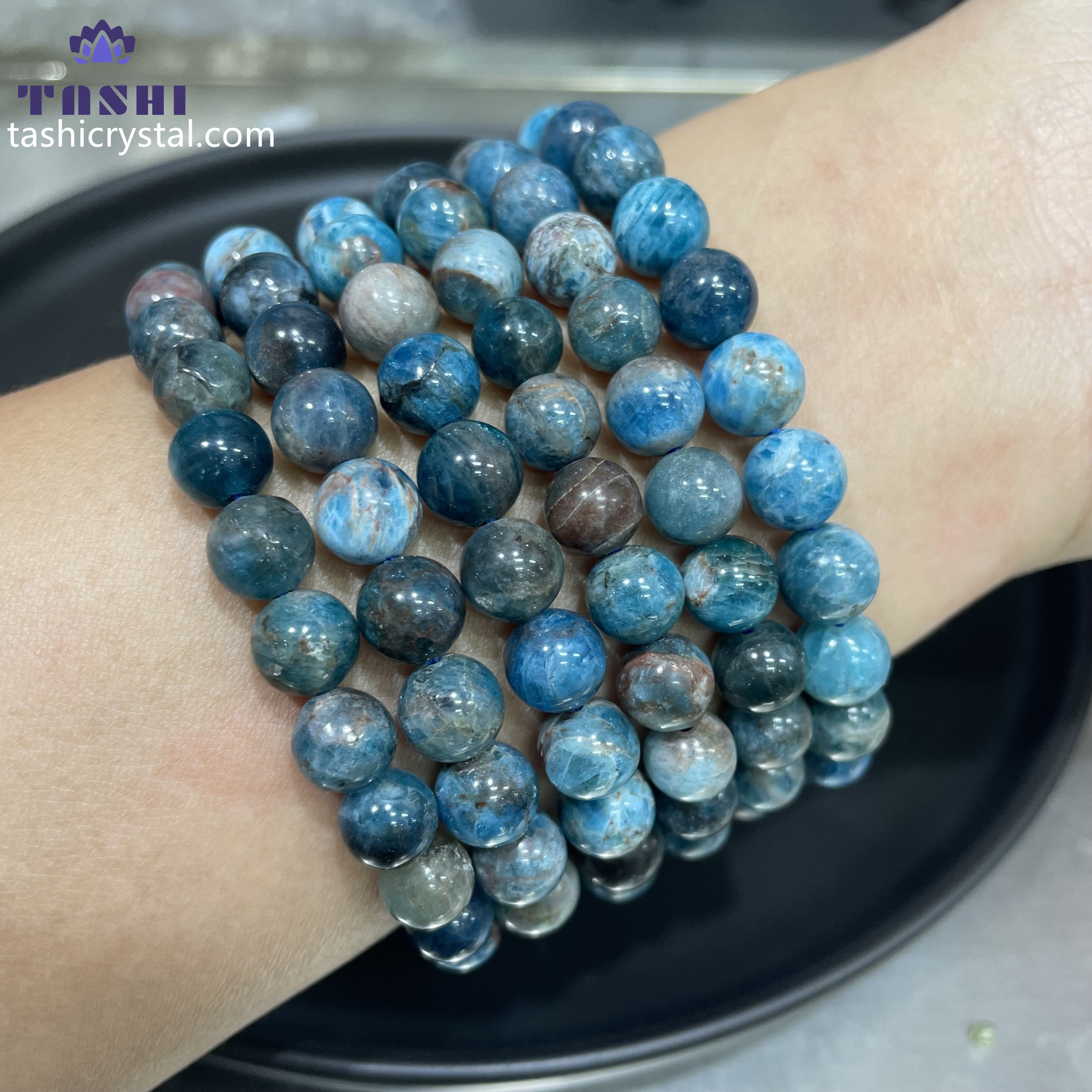 8mm Blue Apatite Bracelets Round Beaded Bracelets Stretch Beads