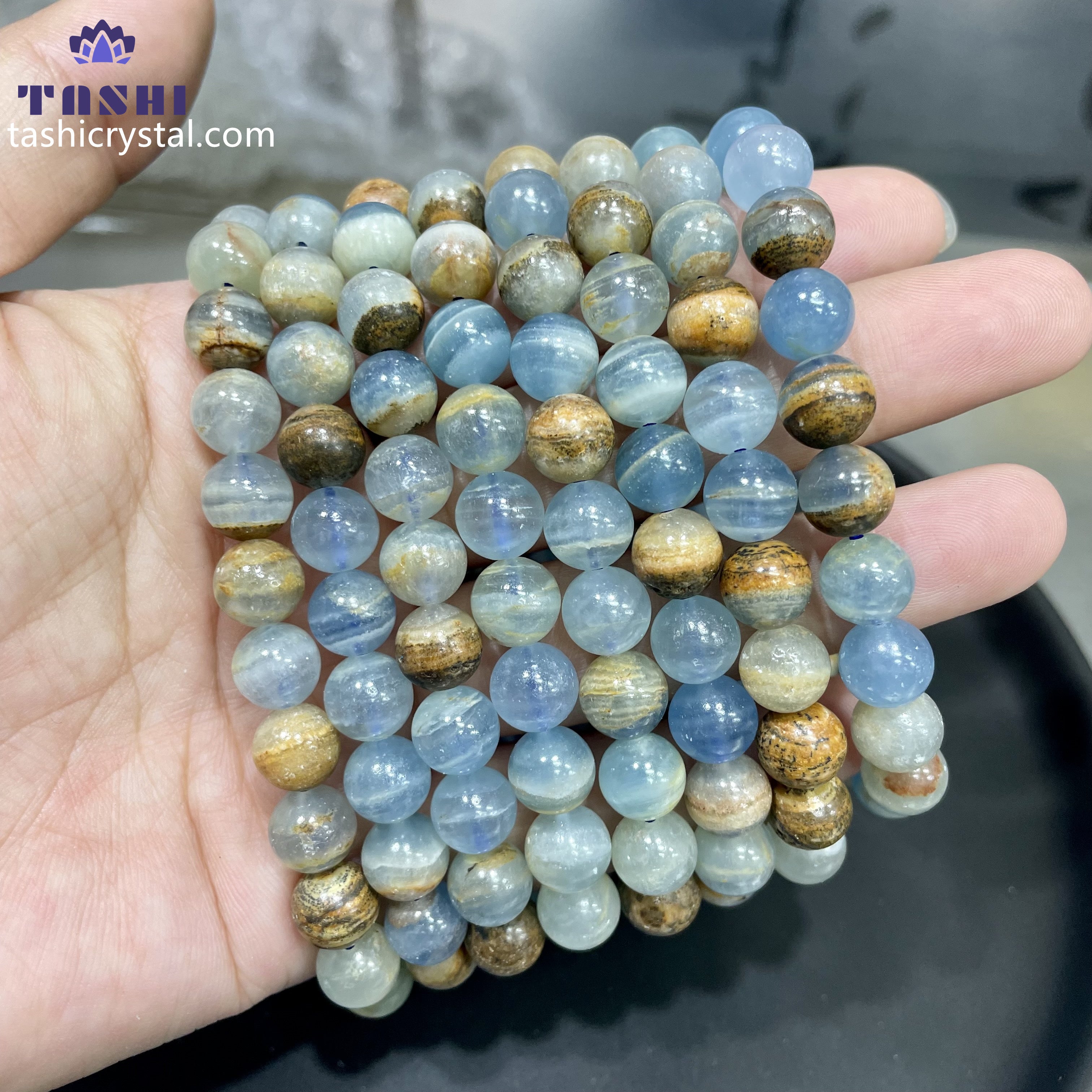 8mm Blue Onyx Bracelets Round Beaded Bracelets Stretch Beads