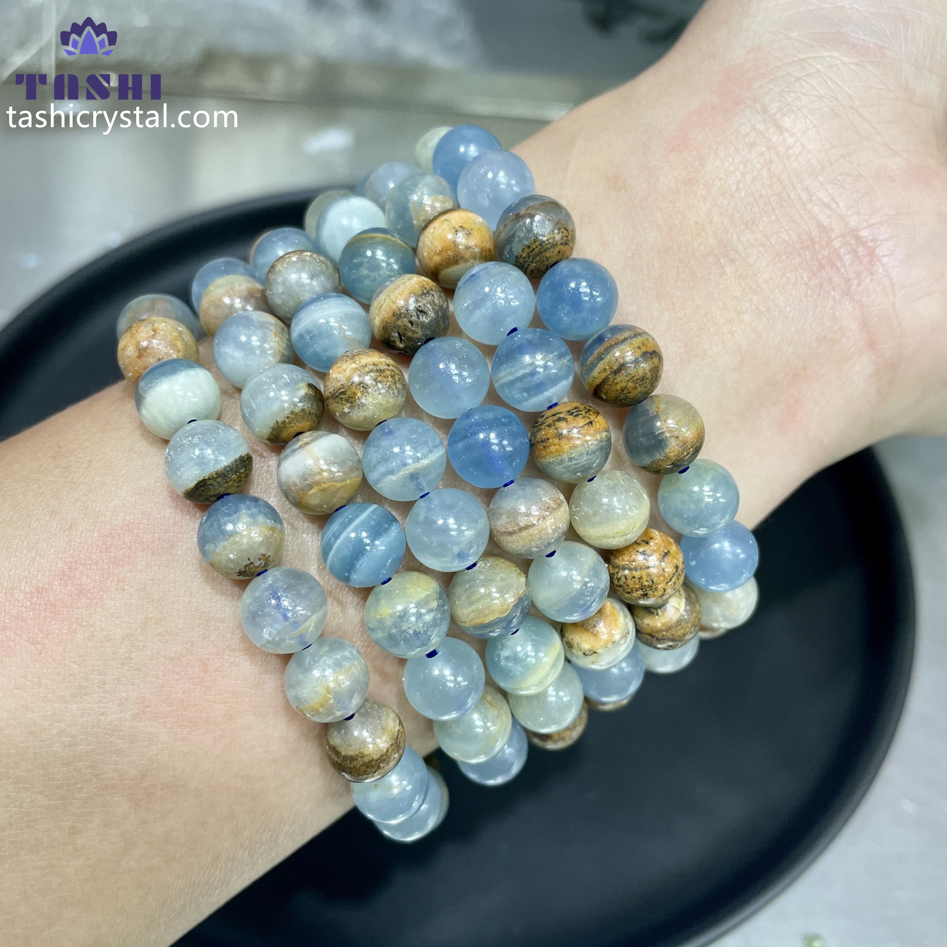 8mm Blue Onyx Bracelets Round Beaded Bracelets Stretch Beads