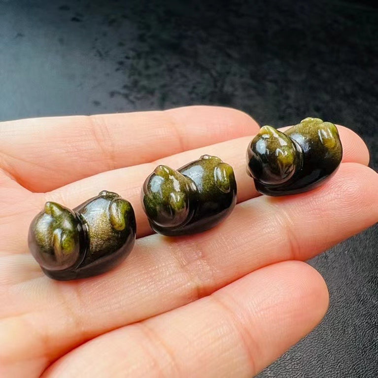 Mini Golden Sheen Obsidian No Face Cat Carvings Confetti Jewlery Charms