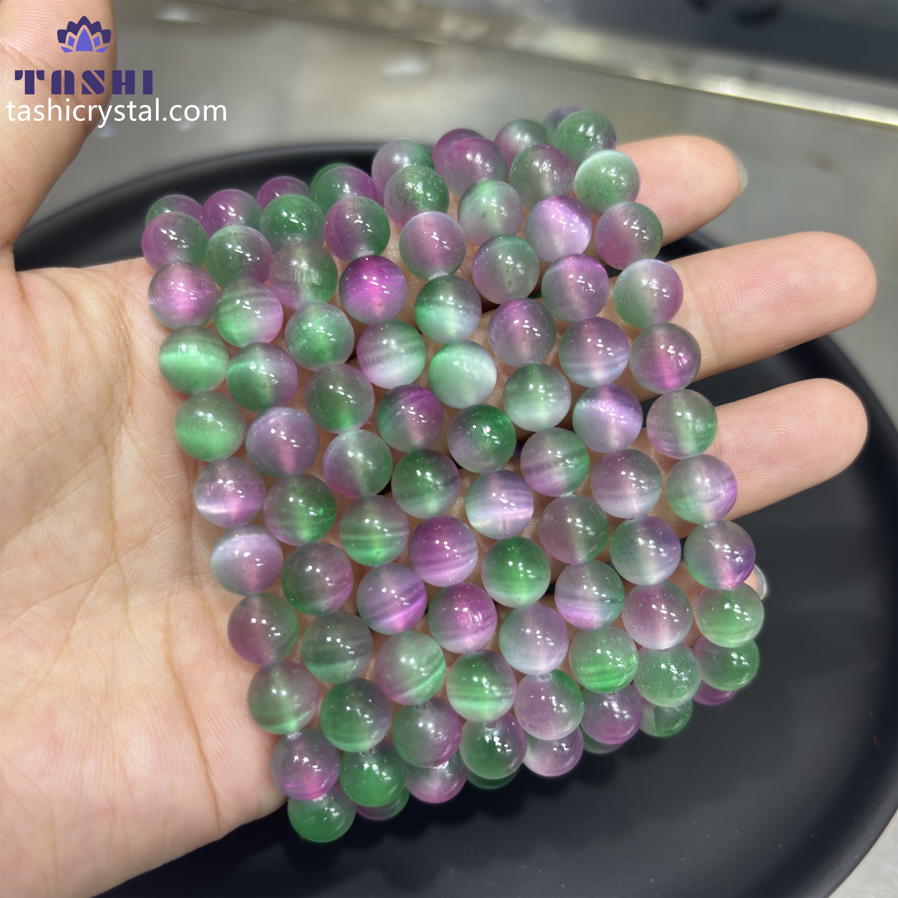 8mm Pink Green Selenite Bracelets Round Beaded Bracelets Stretch Beads