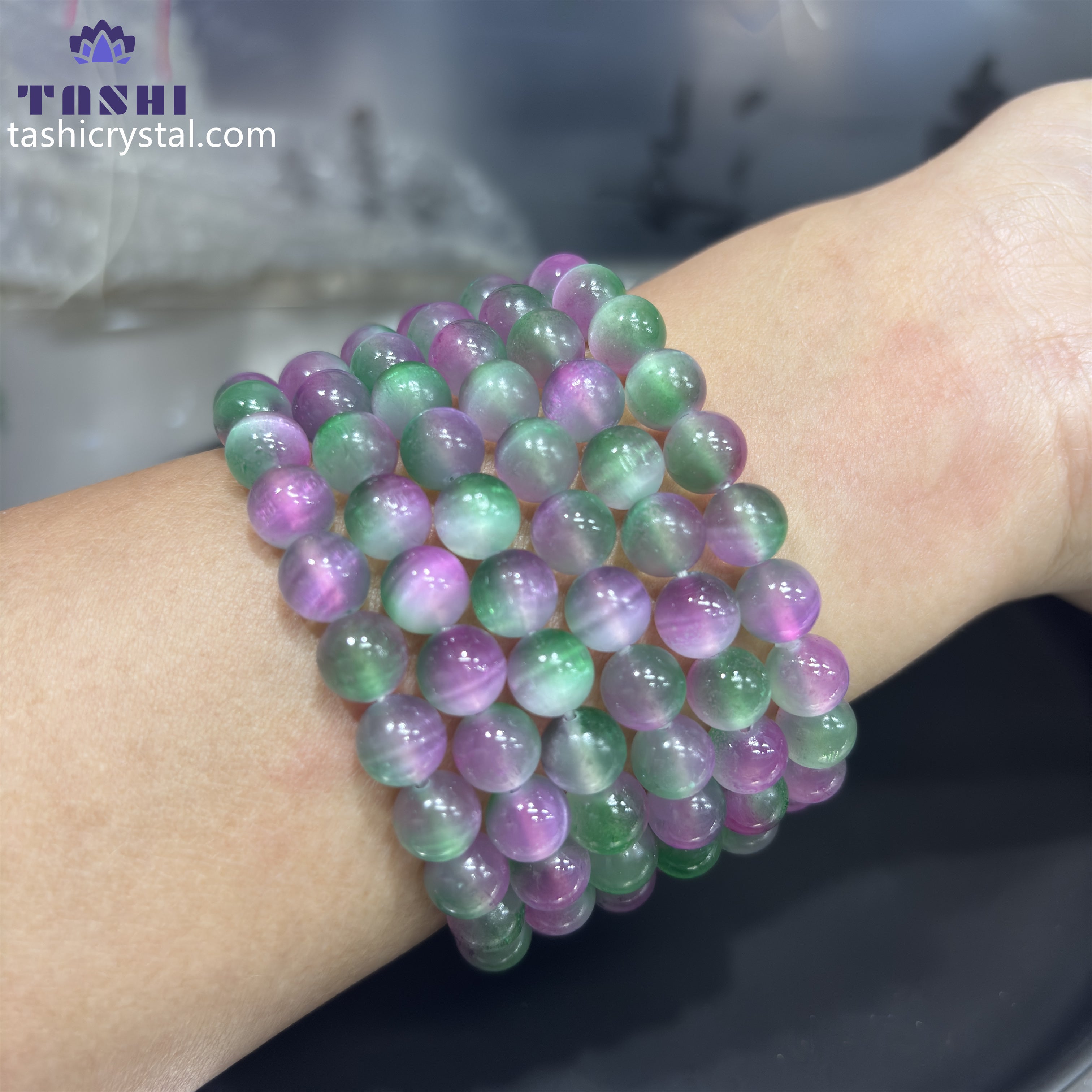 8mm Pink Green Selenite Bracelets Round Beaded Bracelets Stretch Beads