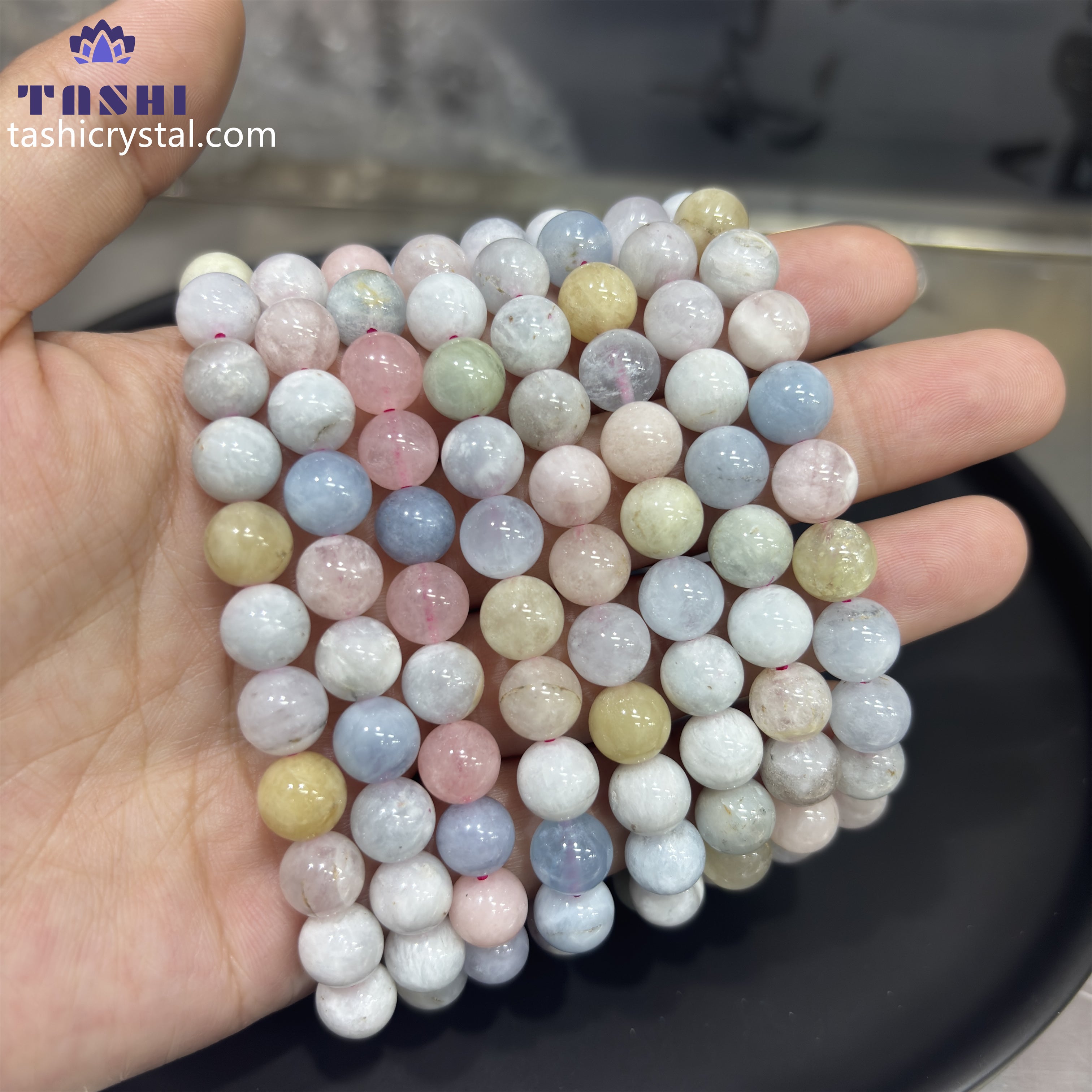 8mm Morganite Bracelets Round Beaded Bracelets Stretch Beads