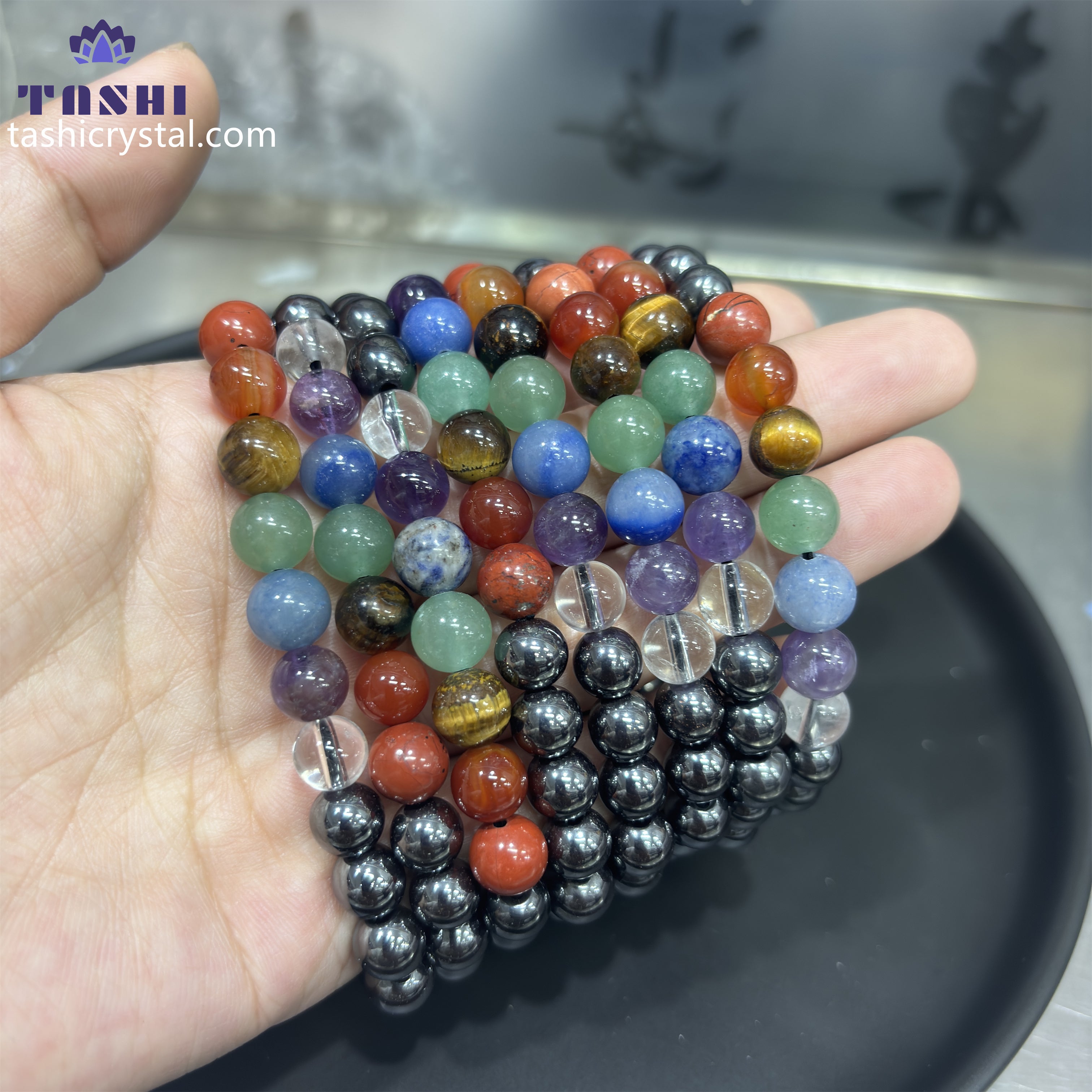 8mm Hematite Stone Chakra Bracelets Round Beaded Bracelets Stretch Beads