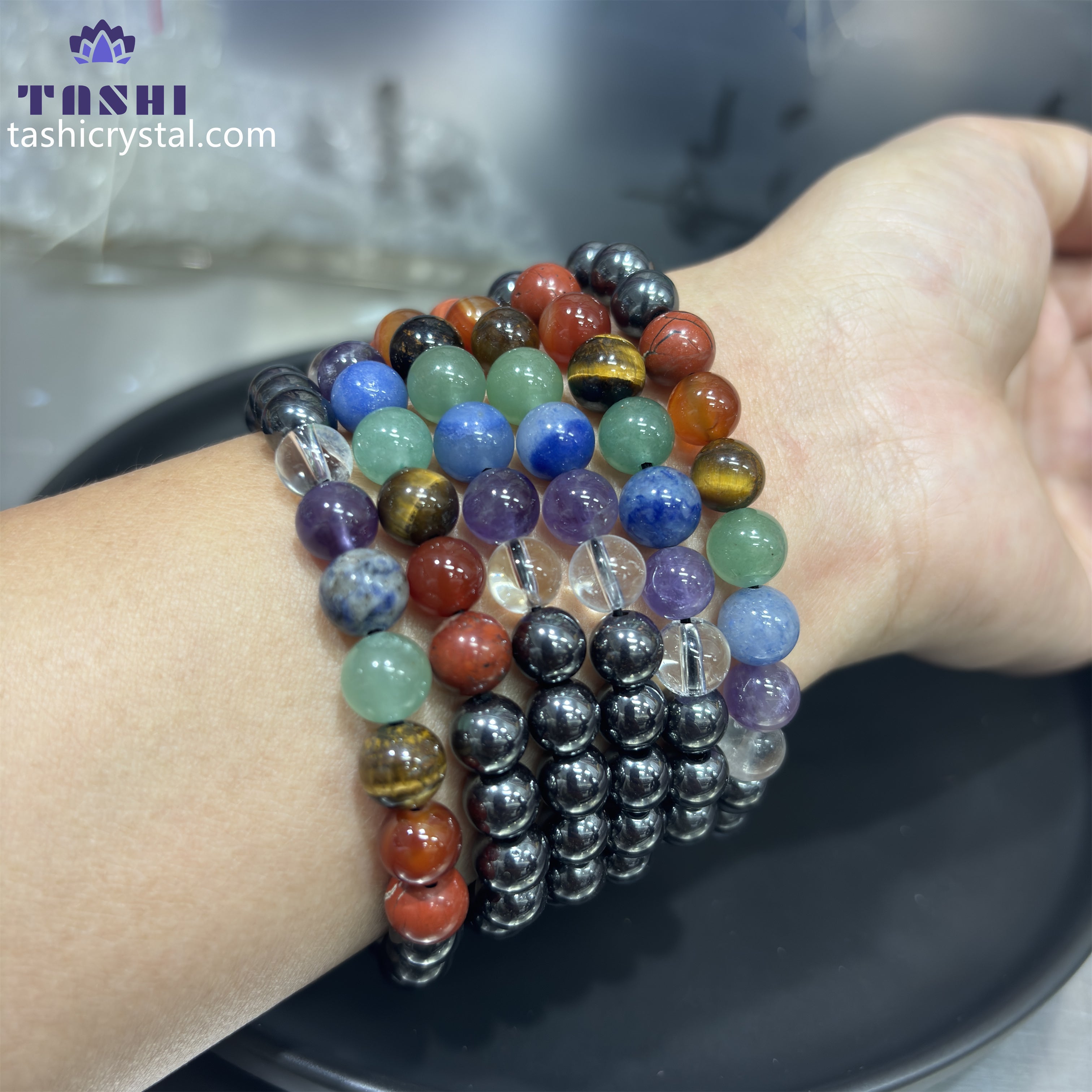 8mm Hematite Stone Chakra Bracelets Round Beaded Bracelets Stretch Beads