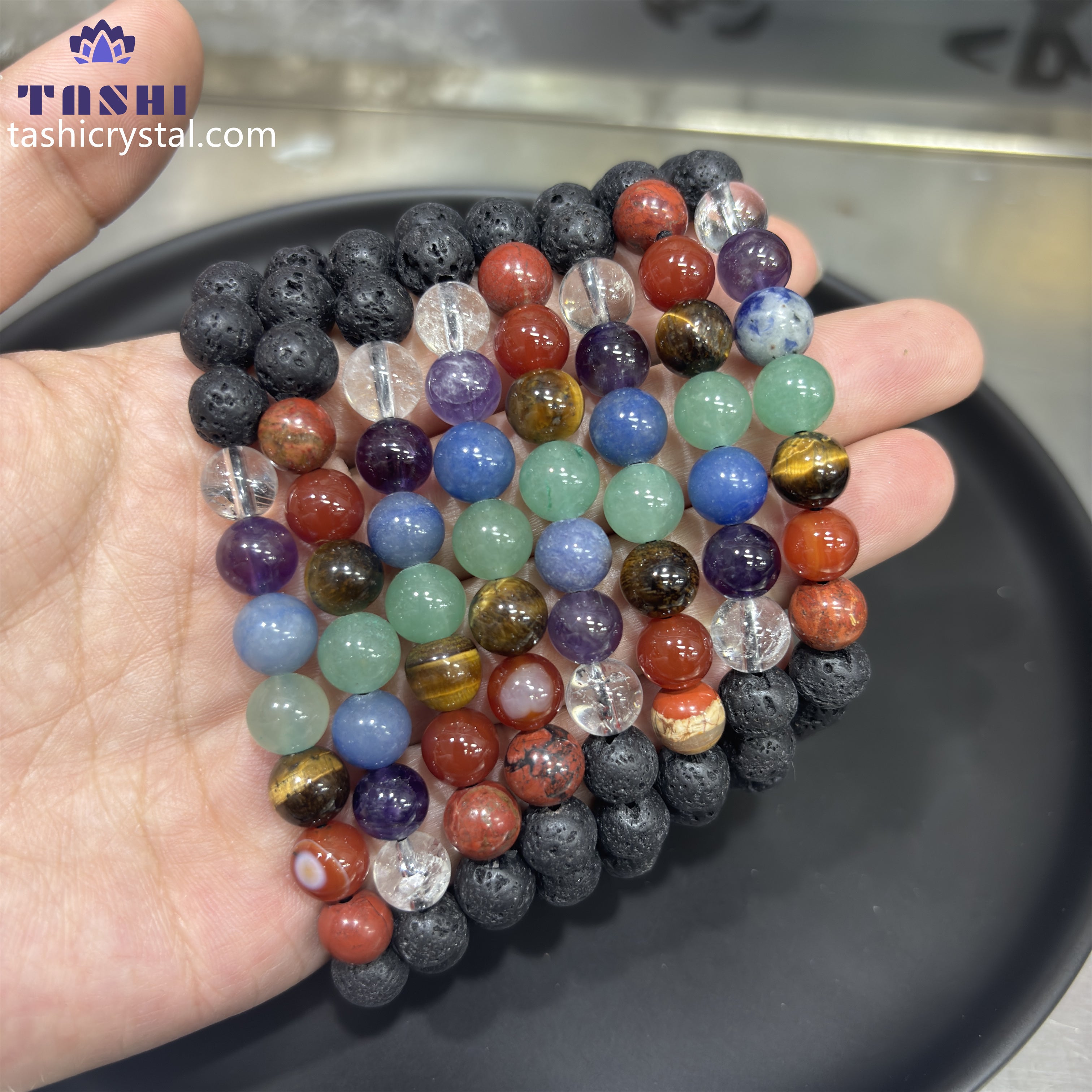 8mm Lava Stone Chakra Bracelets Round Beaded Bracelets Stretch Beads