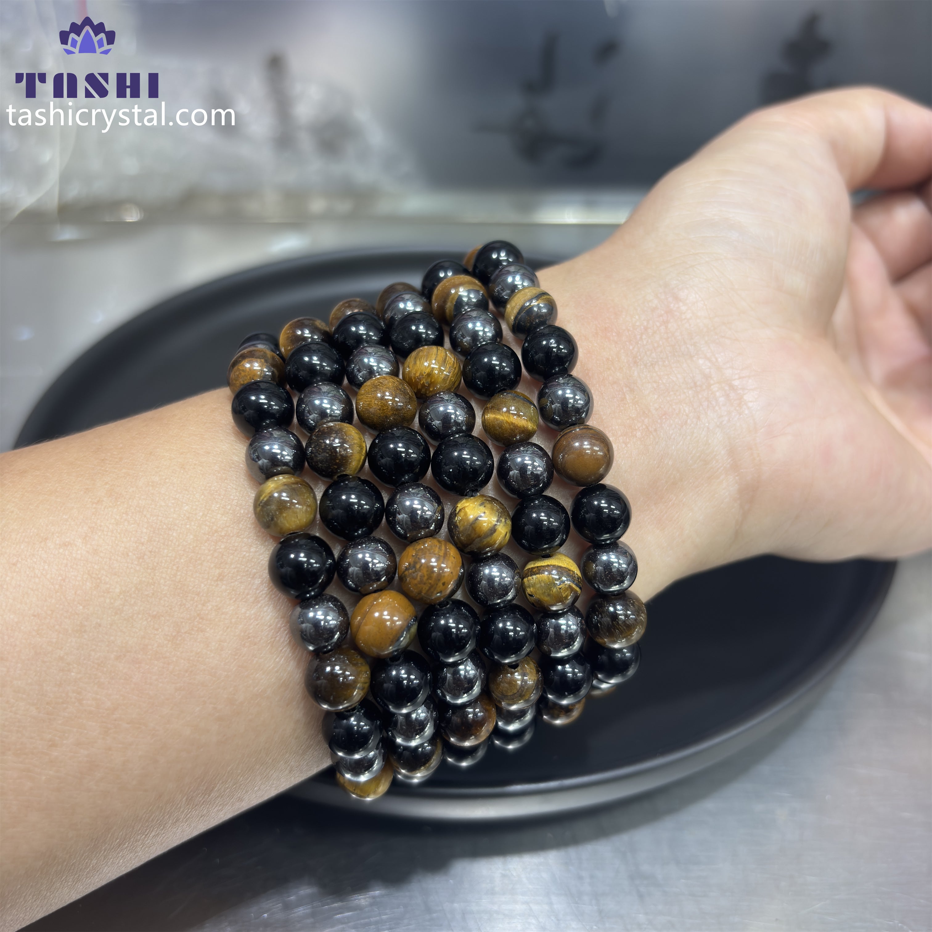 8mm Hematite Obsidian Bracelets Round Beaded Bracelets Stretch Beads