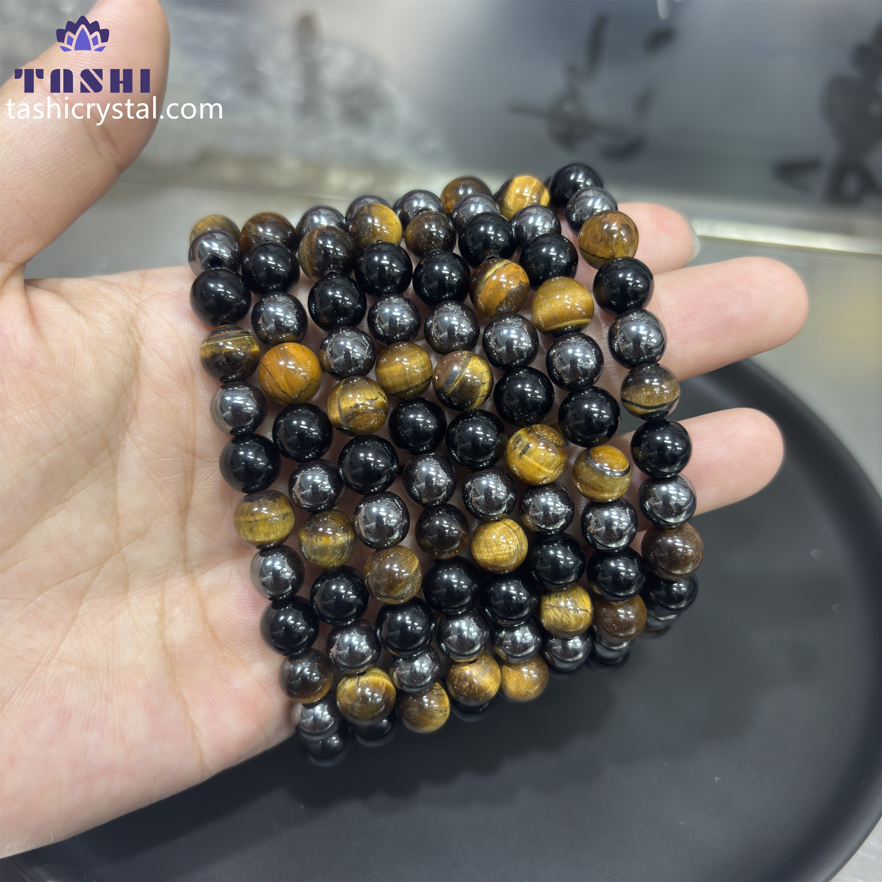 8mm Hematite Obsidian Bracelets Round Beaded Bracelets Stretch Beads